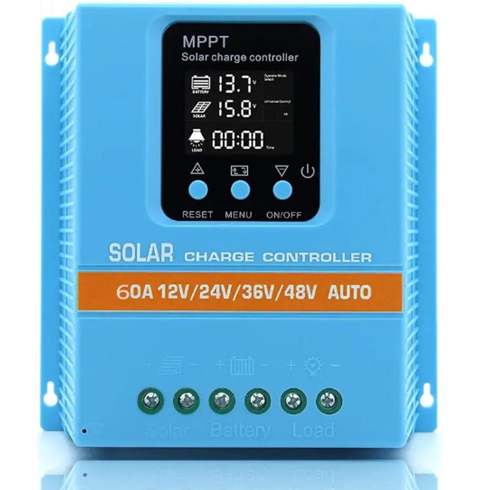 MPPT Solar Charge Controller 60A, Blue, LCD Display, Dual USB, 12V/24V/36V/48V