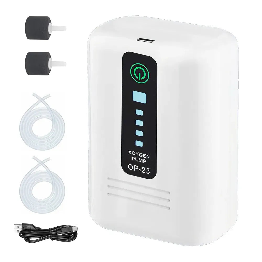 Aquarium Oxygen Pump Black USB Rechargeable Air Pump for Fish Tanks and Bait Buckets with 2 Outlets