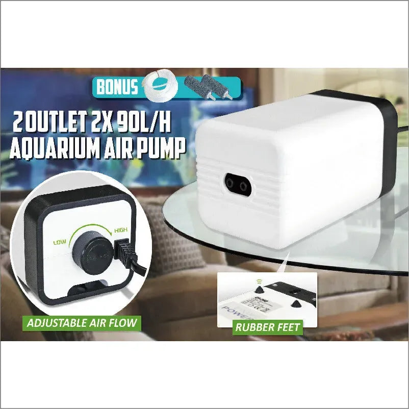 Black Aquarium Oxygen Pump with Dual Outlets for Fish Tank and Pond, 2x90L/h