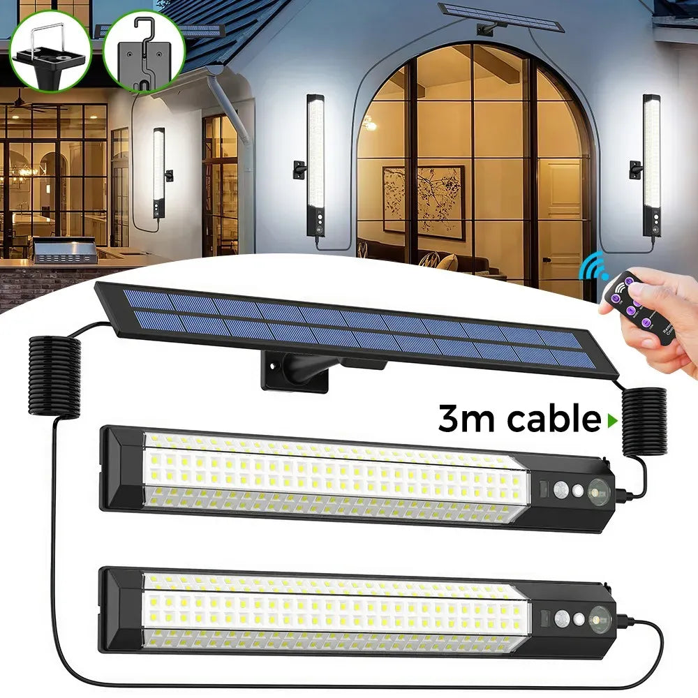 Solar Powered LED Motion Sensor Wall Light, Black, 2000LM, IP65, 3 Modes