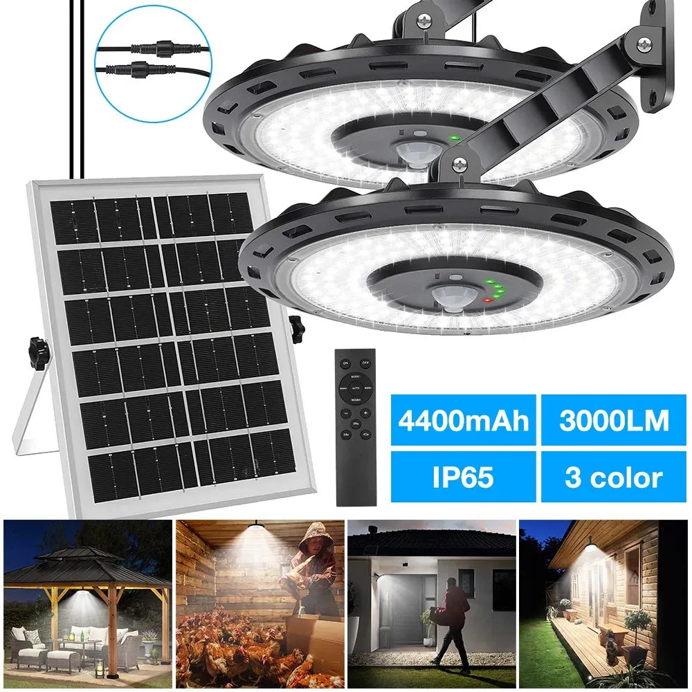 3000LM Black Solar Sensor LED Lights with Dual Head for Outdoor Use