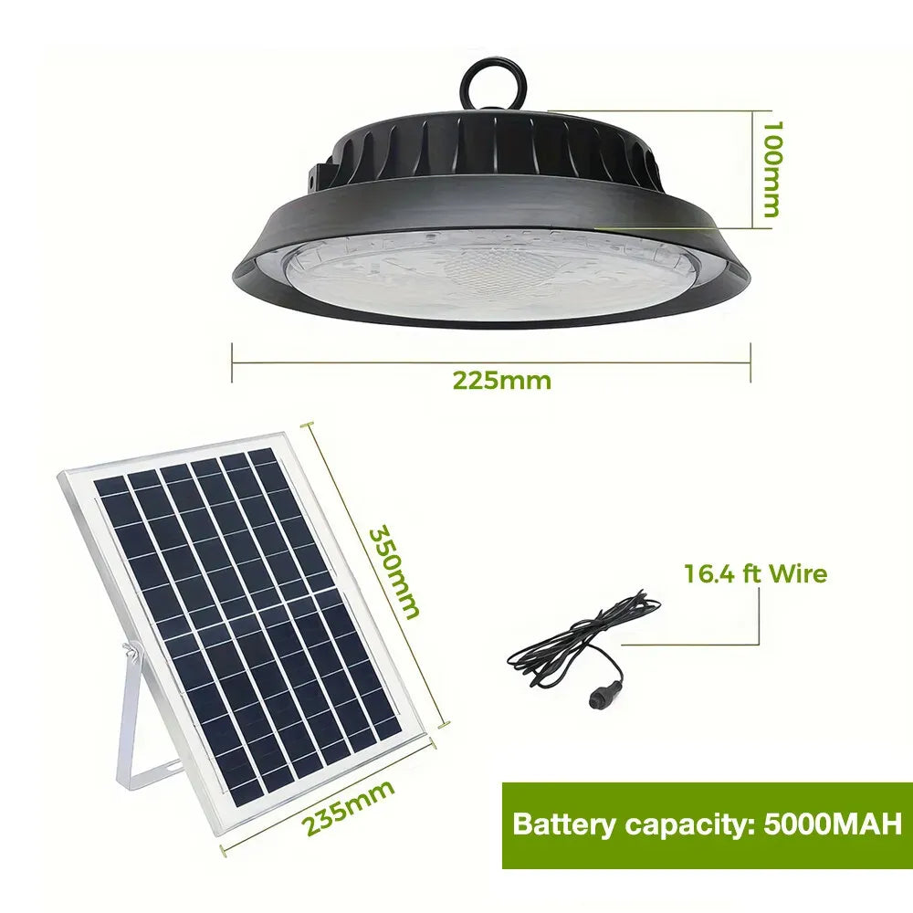 Solar Power Outdoor UFO LED High Bay Light 300W Black for Shed Garage Shop