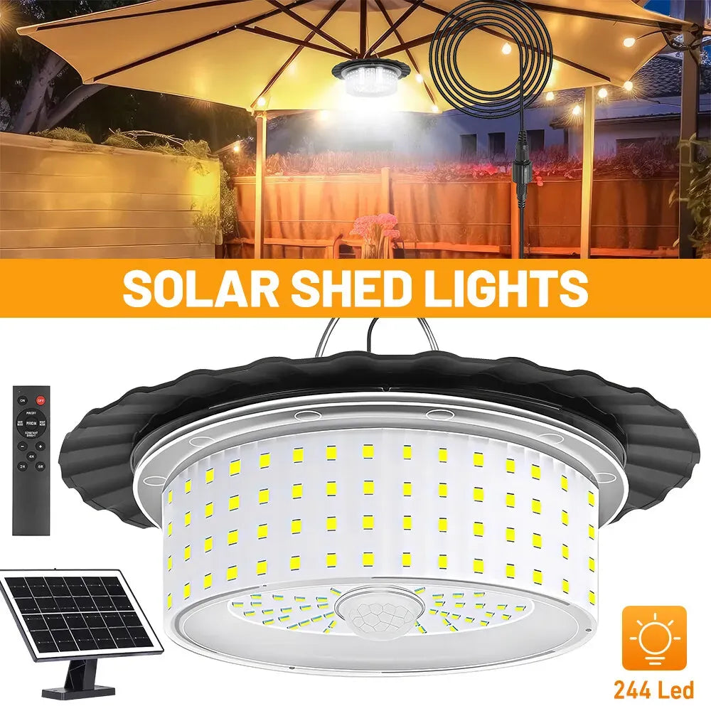 3000LM Black Solar Shed Light with 244 LEDs, Remote Control, 5 Modes, IP65 Waterproof
