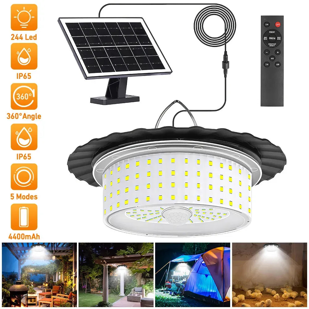 3000LM Black Solar Shed Light with 244 LEDs, Remote Control, 5 Modes, IP65 Waterproof