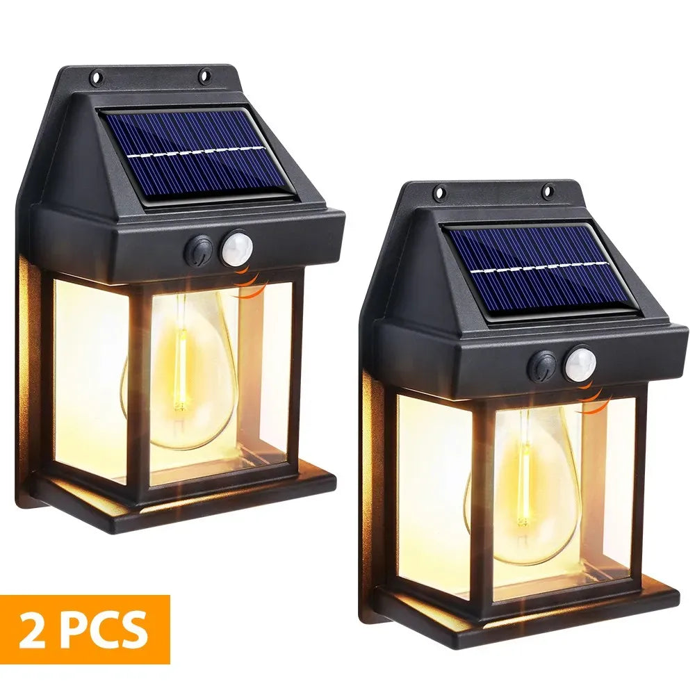 4 Pack Black Solar Wall Light with Motion Sensor and 3 Lighting Modes - 2x
