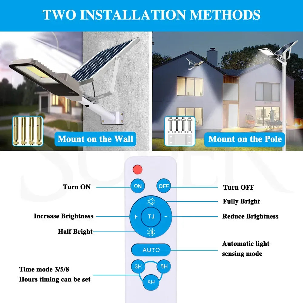 Solar LED Street Light Black Waterproof Outdoor Flood Lamp with Remote Control