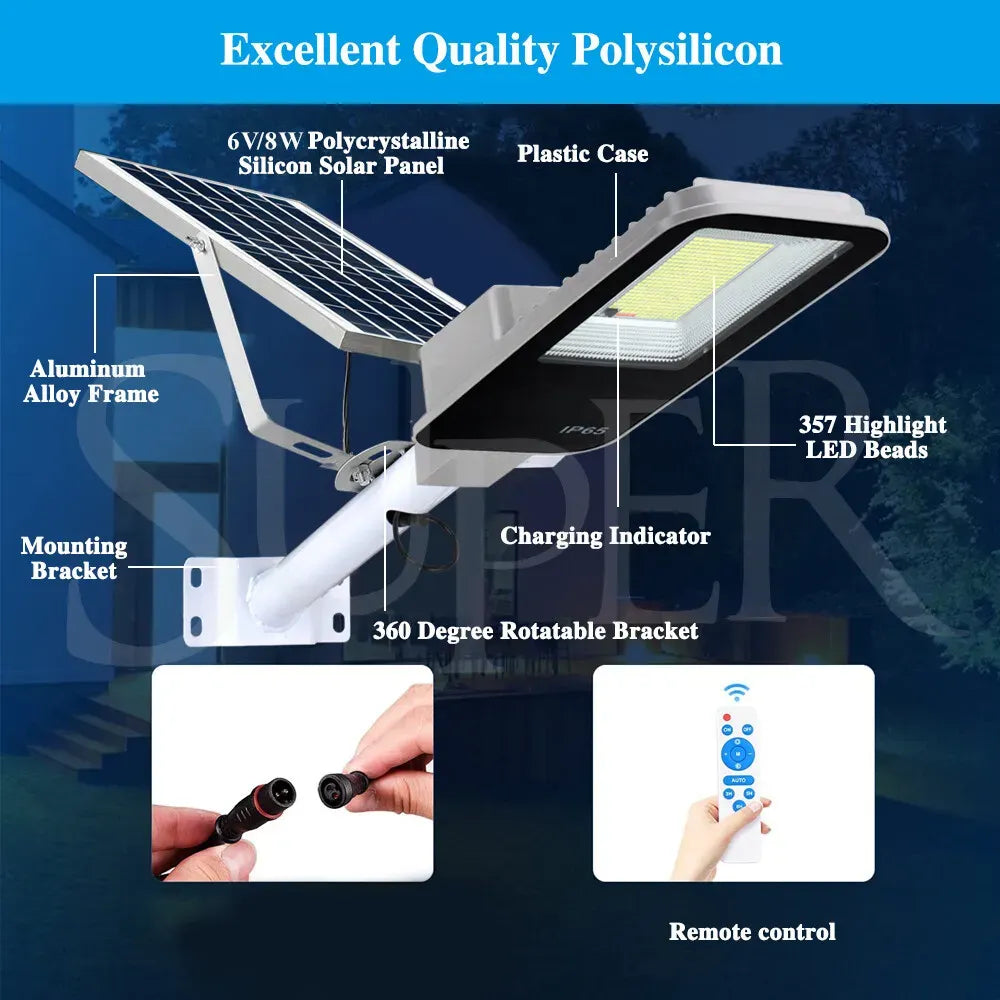 Solar LED Street Light Black Waterproof Outdoor Flood Lamp with Remote Control