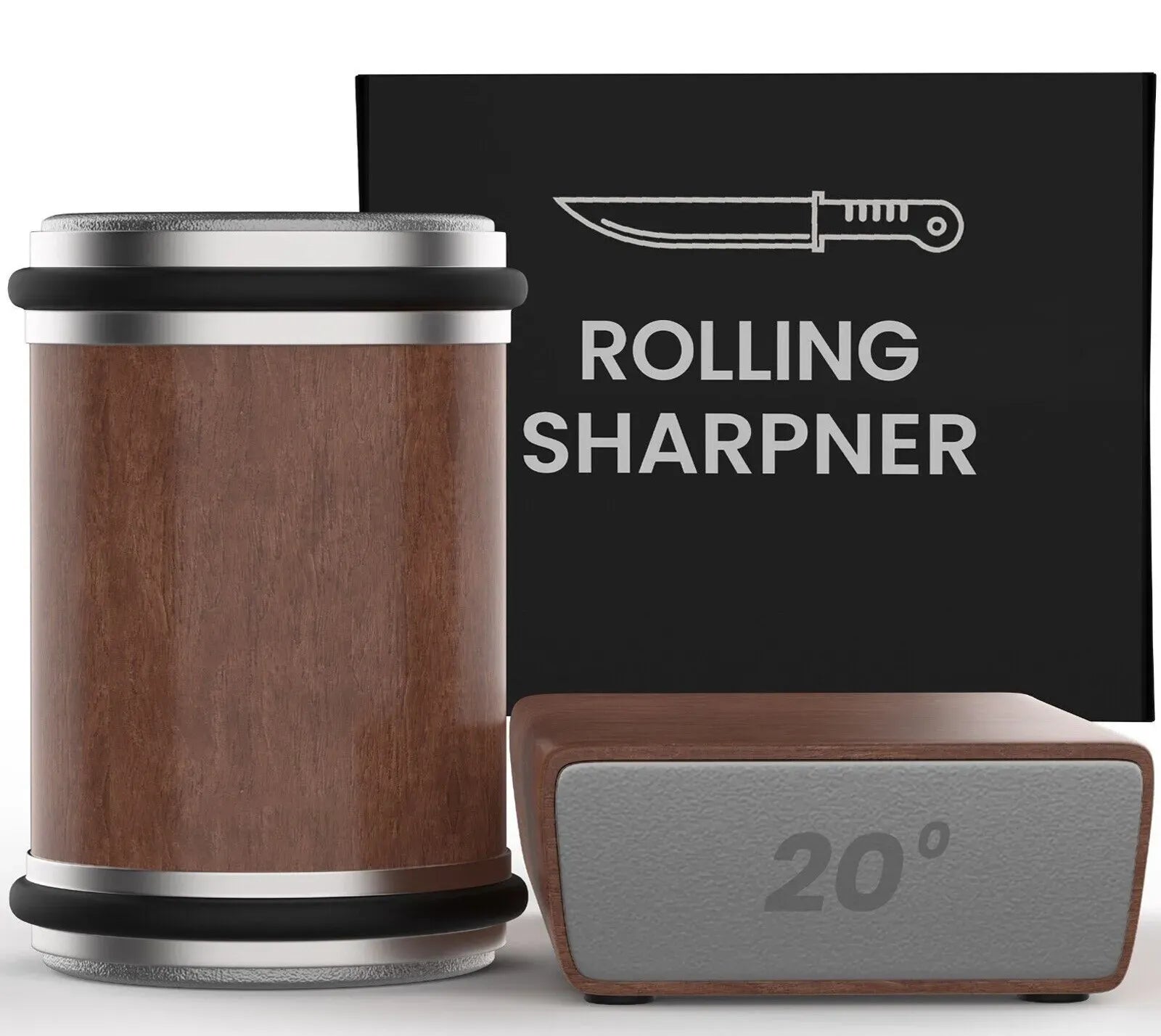 Premium Rolling Knife Sharpener in Black, Manual, Stainless Steel, 14x12x6cm
