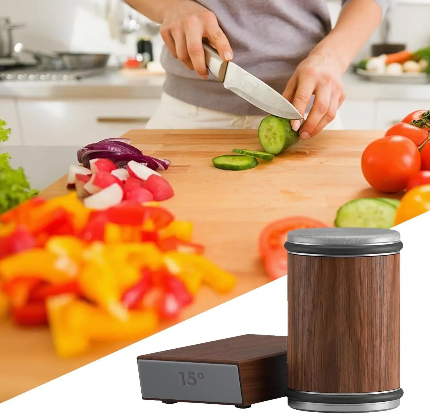 Premium Rolling Knife Sharpener in Black, Manual, Stainless Steel, 14x12x6cm