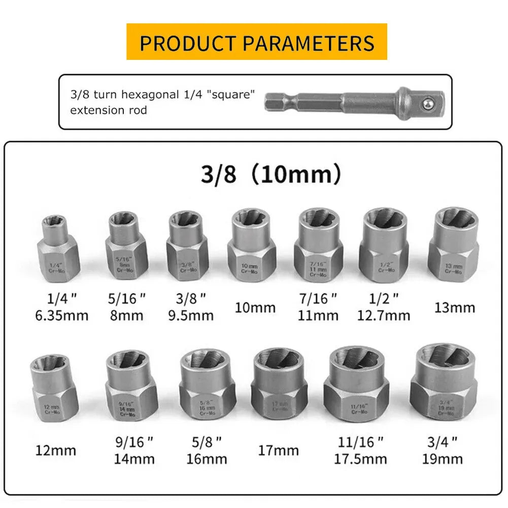 15-Piece Black Impact Damaged Bolt Nut Screw Remover Tool Kit