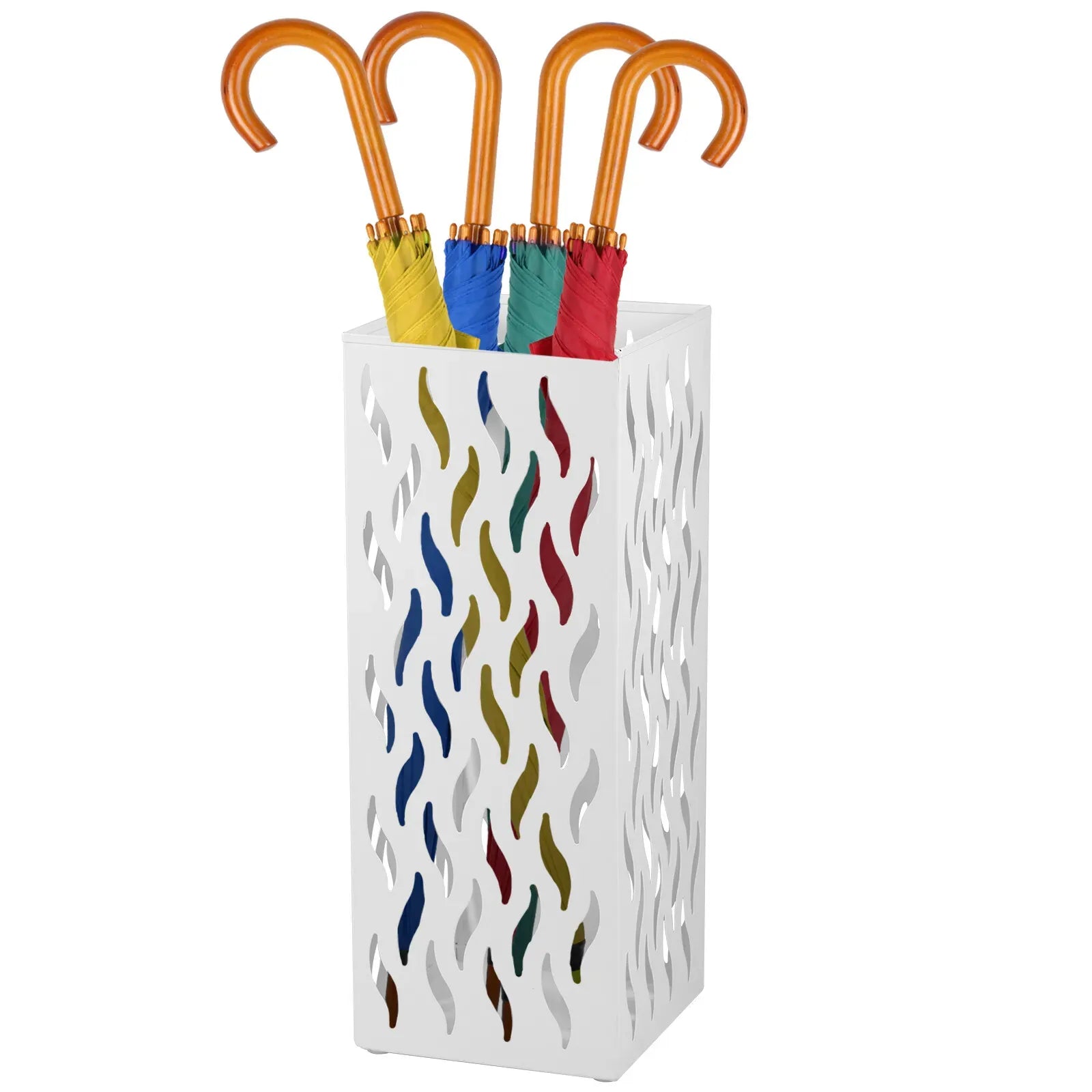 Metal Umbrella Stand Rack in White - Rectangular Design, Holds 4-8 Umbrellas, 16.5x16.5x42cm