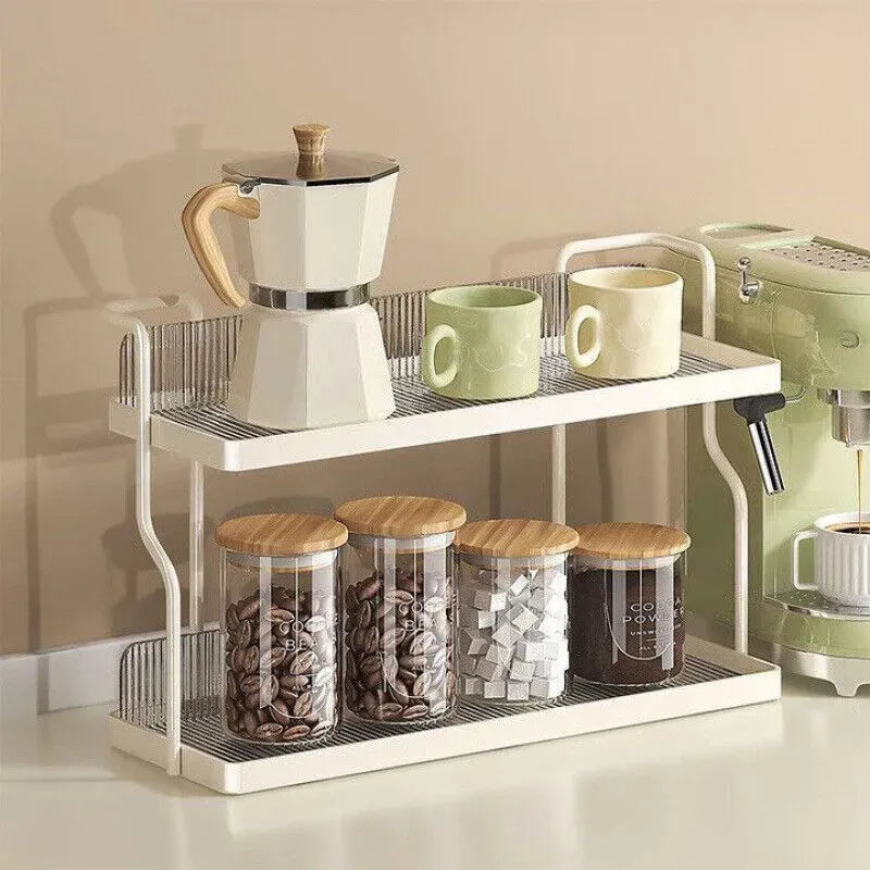 Two-Tier Kitchen Storage Rack Organizer in White with Removable Trays, 30.5x12.2x20.3cm