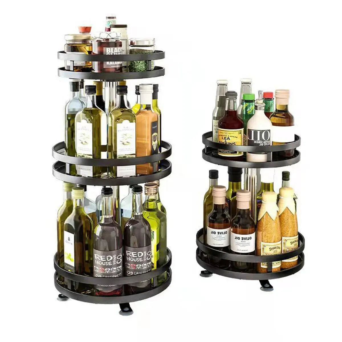 Black Triple Layer Rotating Spice Rack Countertop Organizer with 360° Rotation