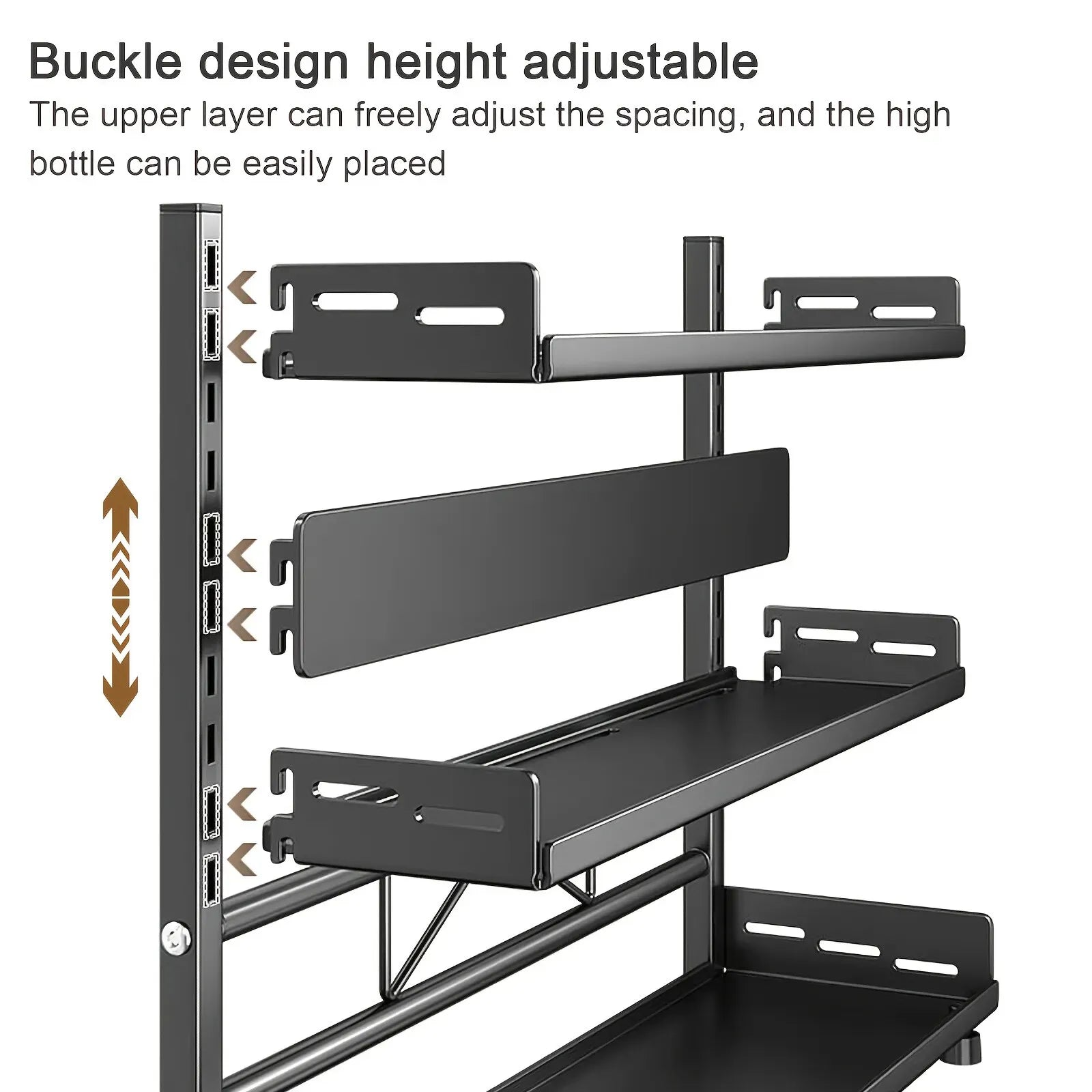 3-Tier Black Stainless Steel Spice Rack Kitchen Condiment Storage Shelf 40x16x54cm