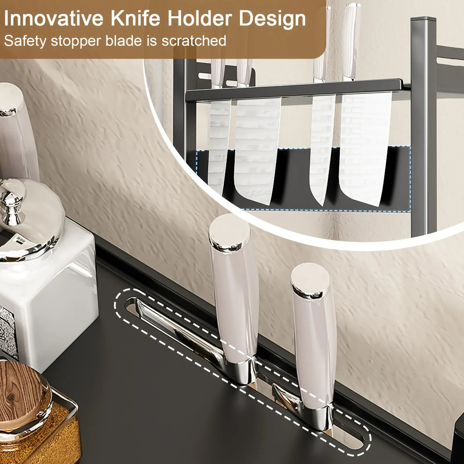 3-Tier Black Stainless Steel Spice Rack Kitchen Condiment Storage Shelf 40x16x54cm