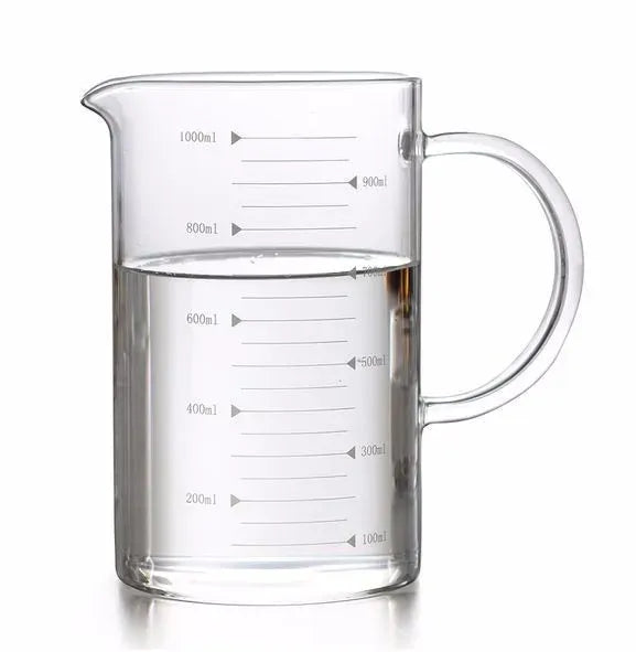 Large 1000ml Clear Borosilicate Glass Measuring Cup with Direct Fire Heat Resistance