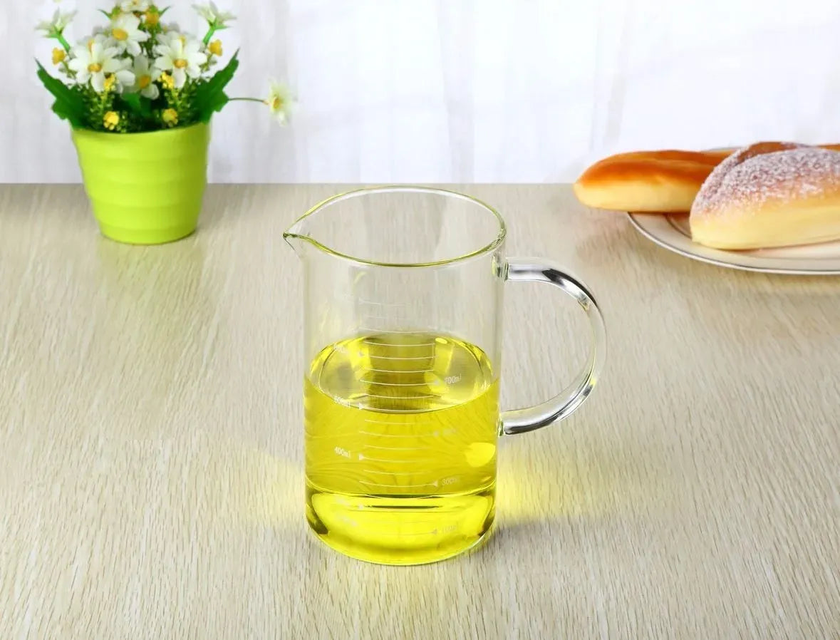 Large 1000ml Clear Borosilicate Glass Measuring Cup with Direct Fire Heat Resistance
