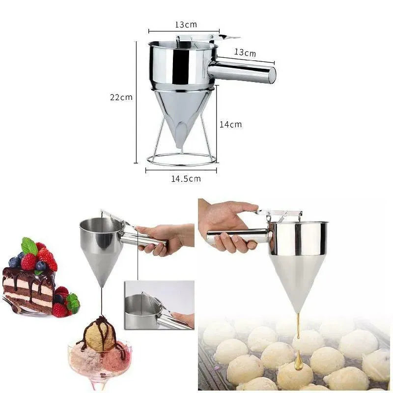 Stainless Steel Funnel Dispenser for Donuts, Cupcakes, and Pancakes - 21cm Height, Silver