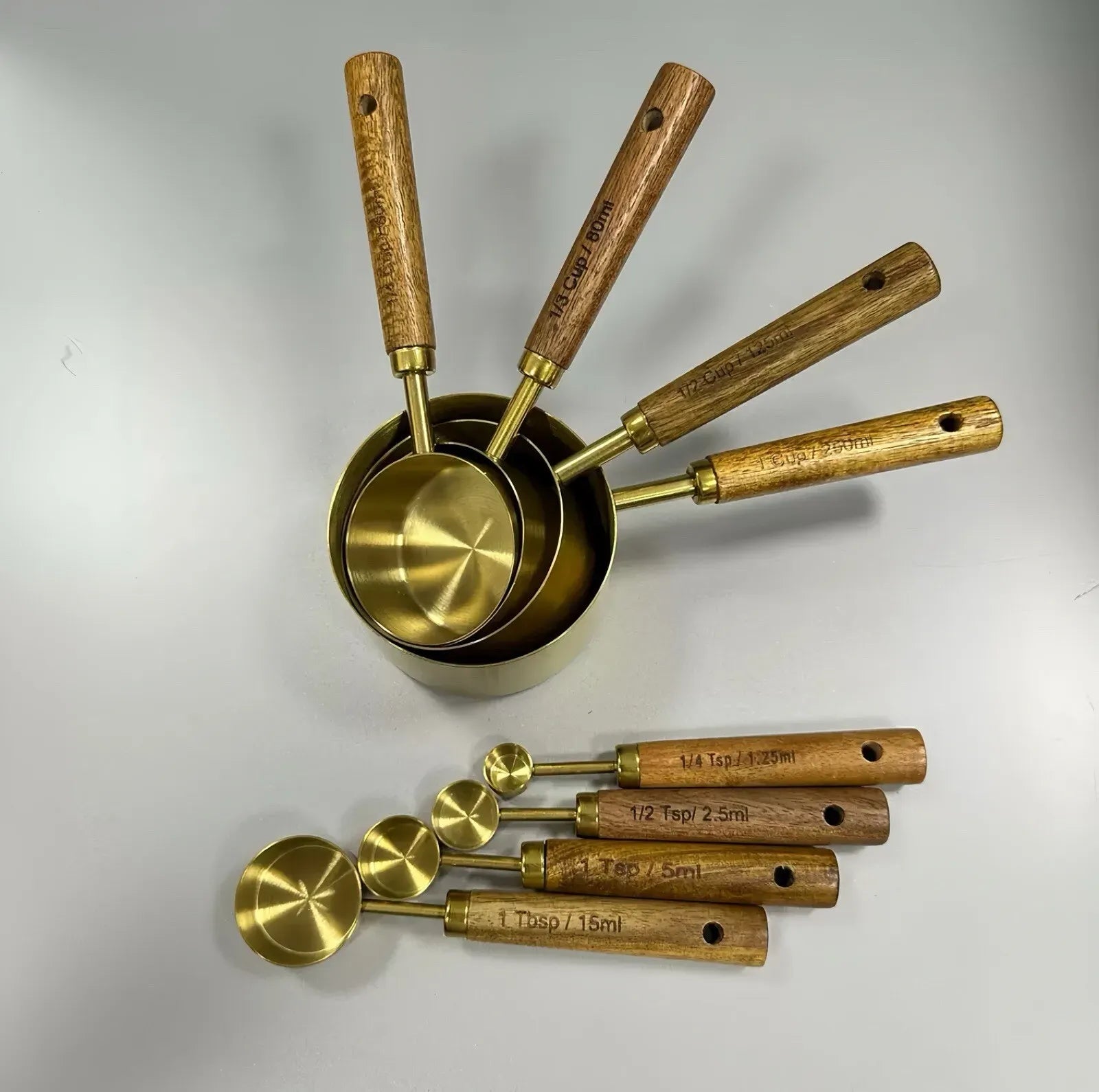 Stainless Steel Measuring Cups and Spoons Set, Cooper Finish, 8-Piece for Baking and Cooking