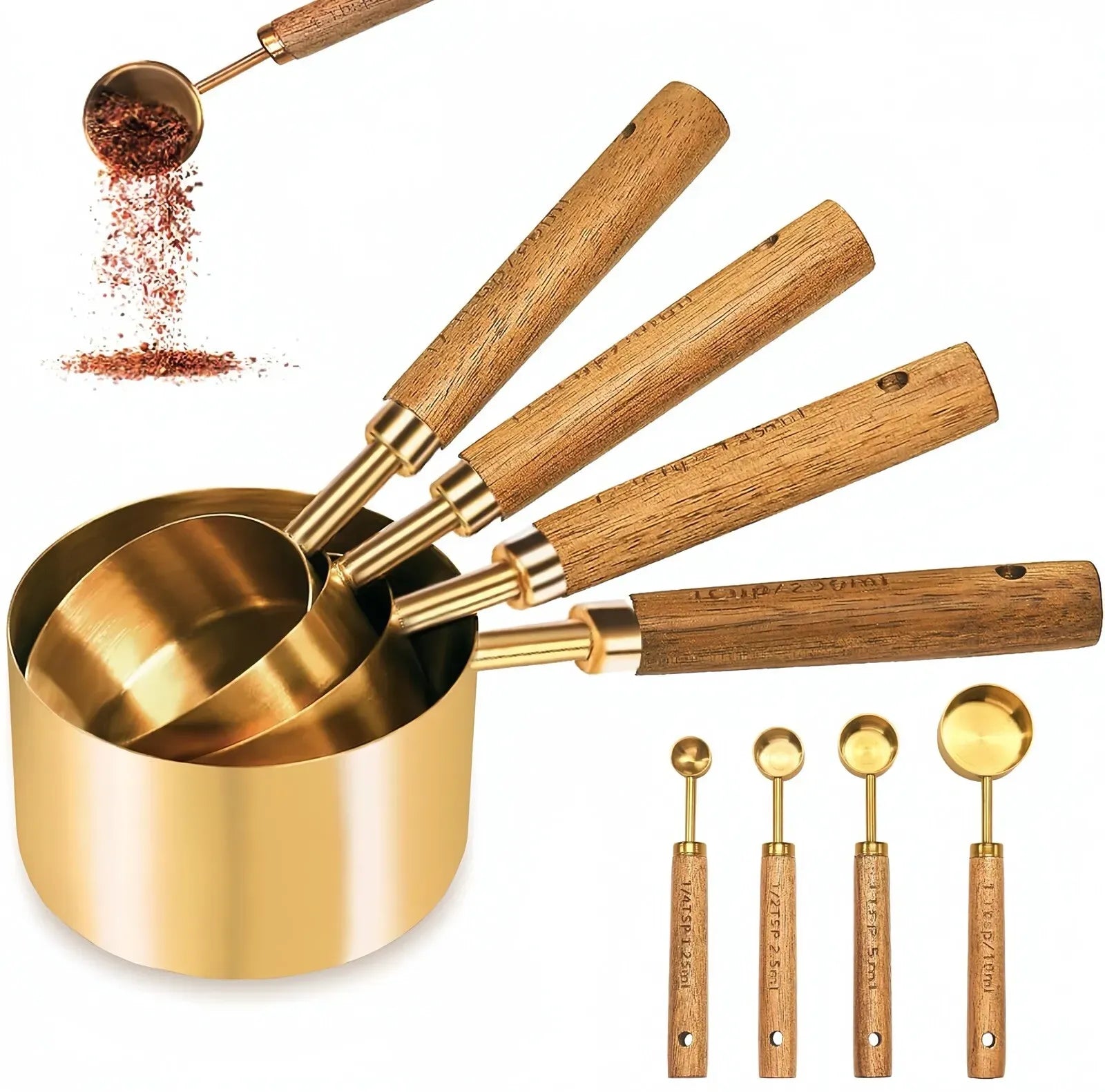 Stainless Steel Measuring Cups and Spoons Set, Cooper Finish, 8-Piece for Baking and Cooking