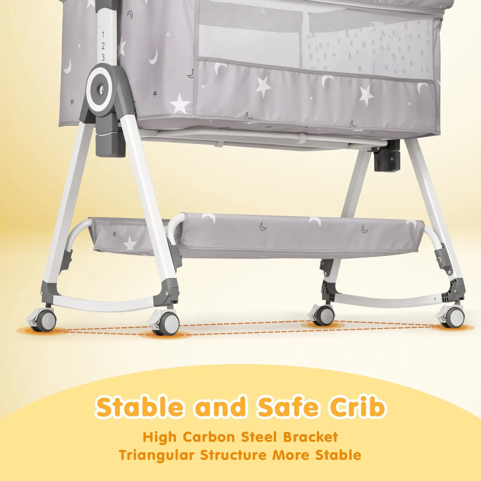 3-in-1 Grey Baby Bassinet Bedside Crib with Adjustable Height, Mosquito Net & Storage Basket