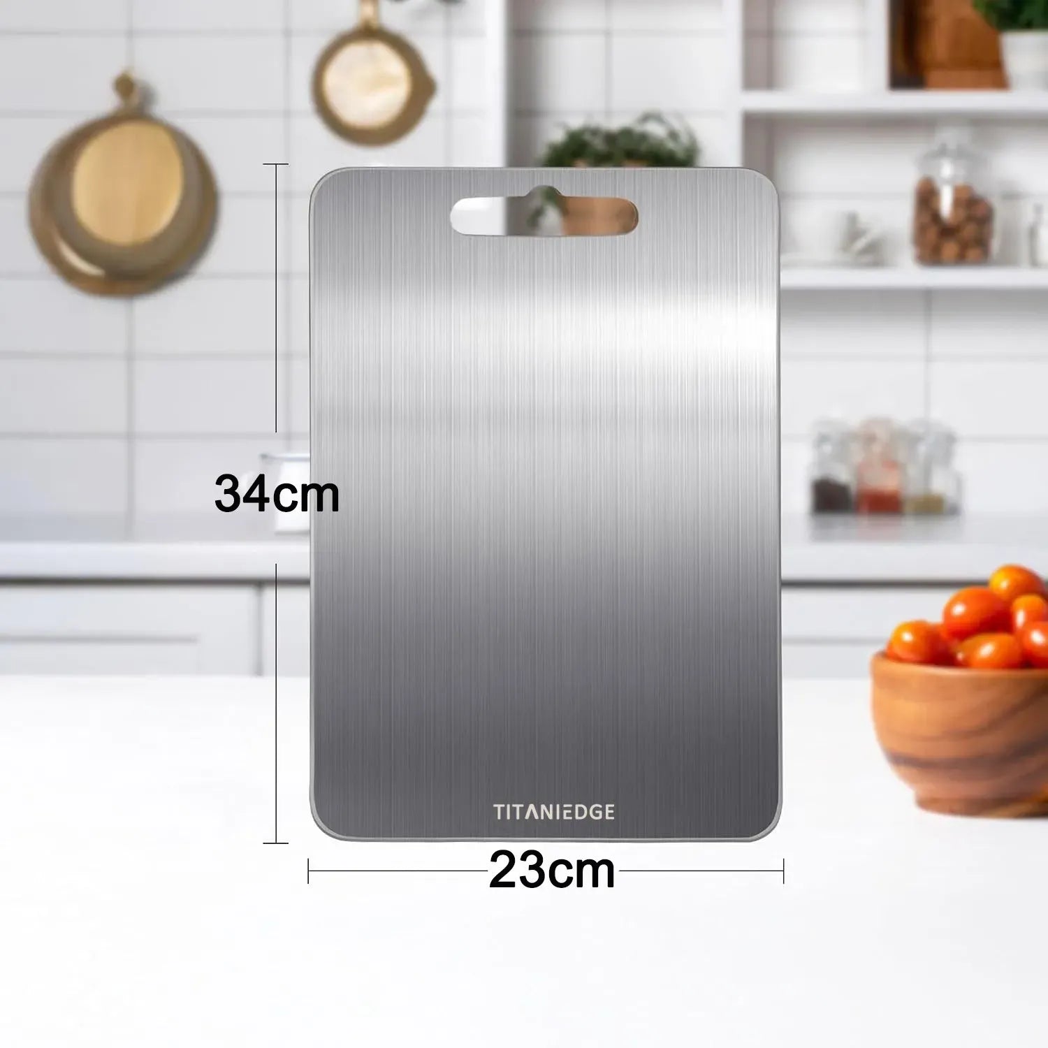 Double-Sided Titanium Cutting Board in Silver, 34x23cm