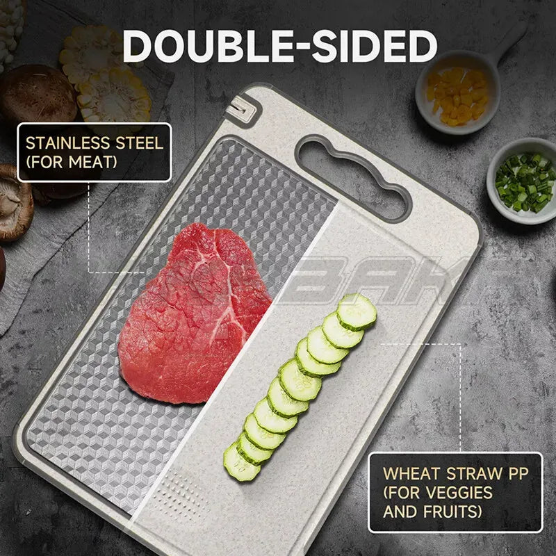 Titanium Double-Sided Cutting Board, 36.5x25cm, Silver, Stainless Steel for Kitchen and Camping