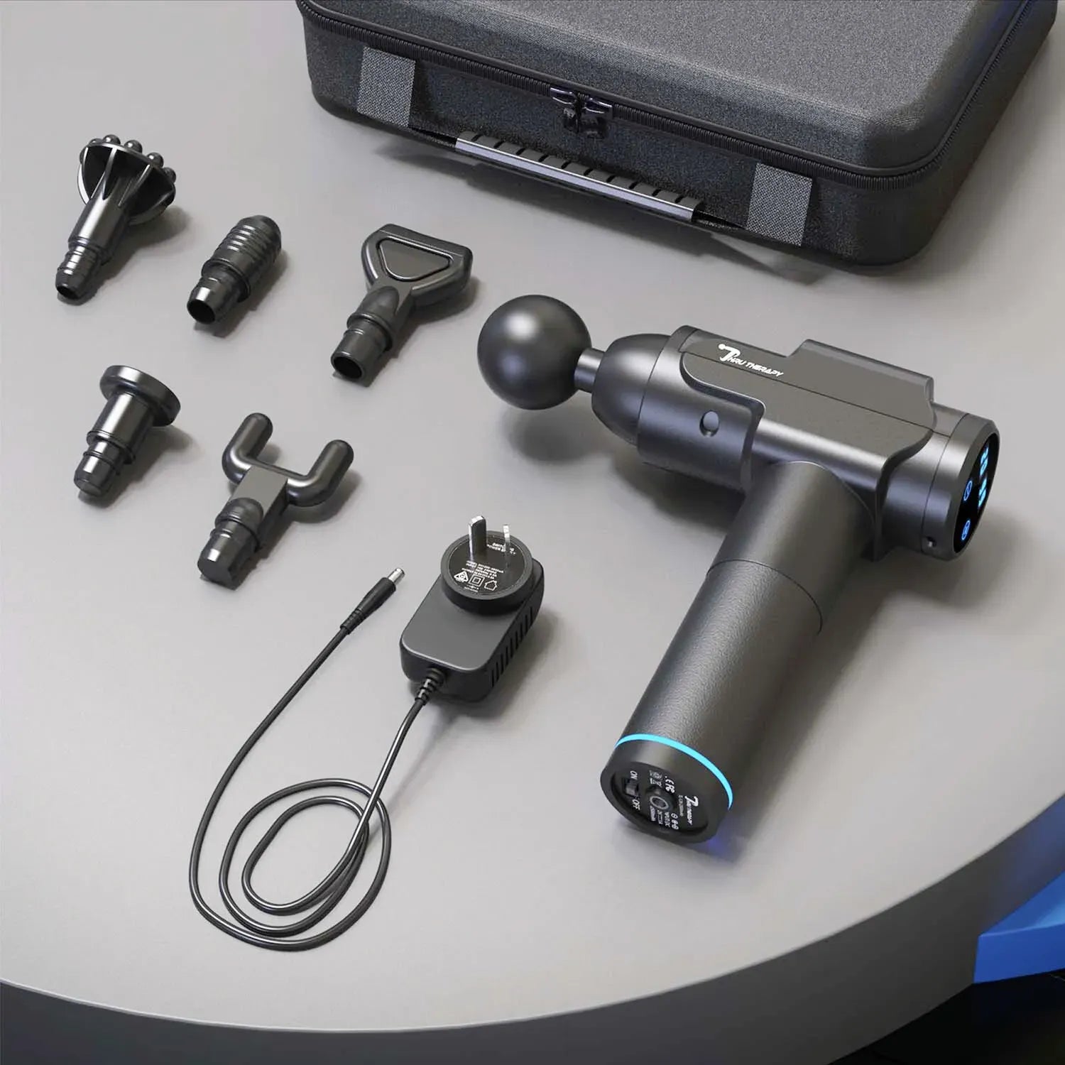 Deep Tissue Percussion Massage Gun in Black with 6 Heads and 20 Adjustable Speeds