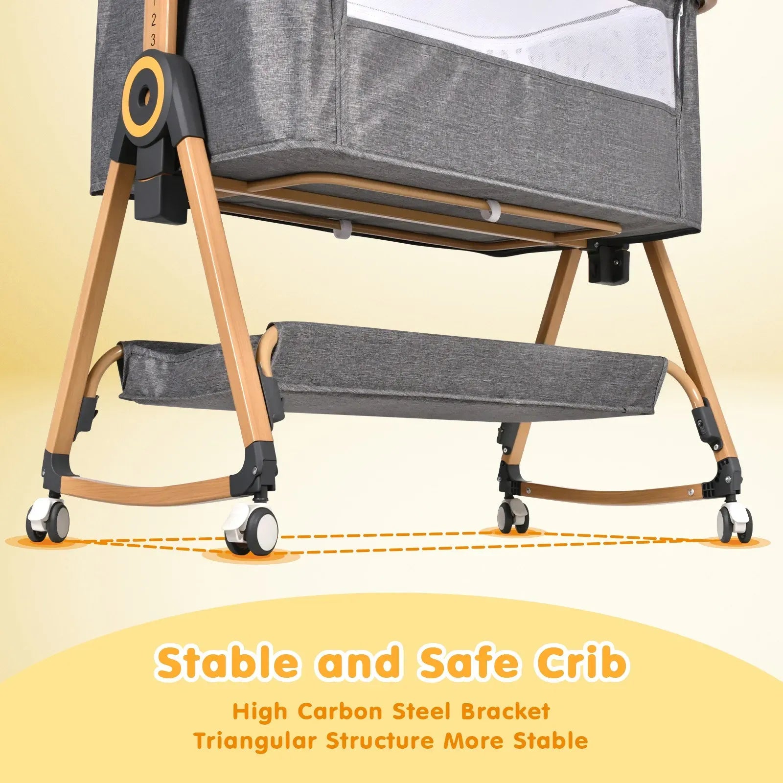 3 in 1 Grey Baby Bassinet Bedside Crib with Mattress, Adjustable Height and Storage Basket