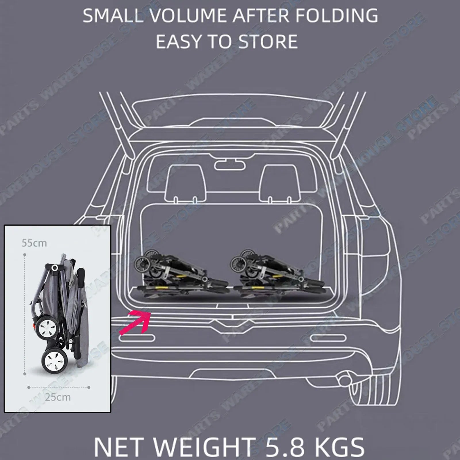 Lightweight Compact Baby Stroller Pram in Black and Grey – Foldable Travel Design