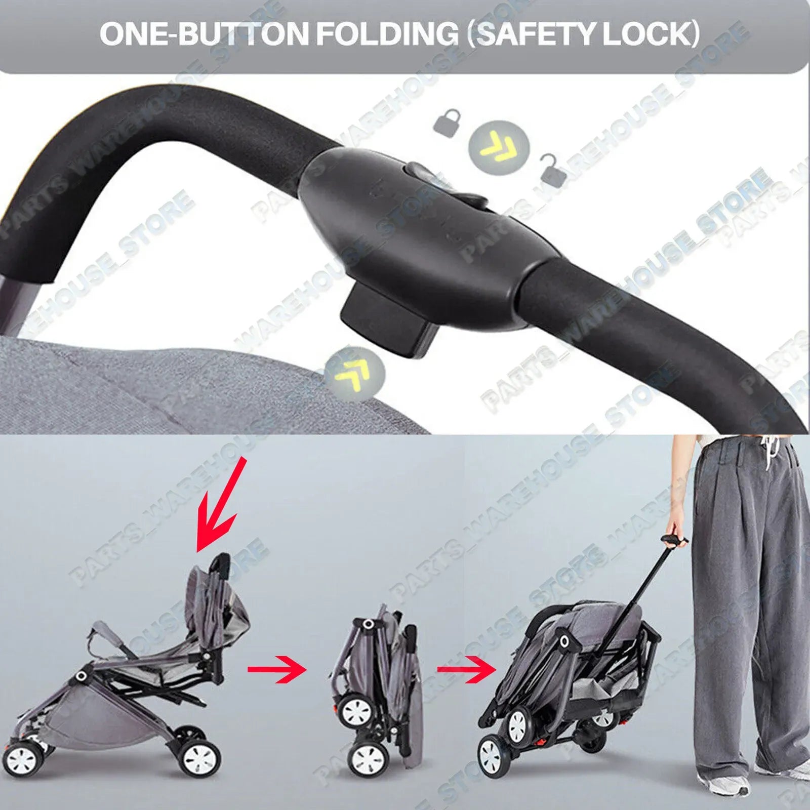 Lightweight Compact Baby Stroller Pram in Black and Grey – Foldable Travel Design