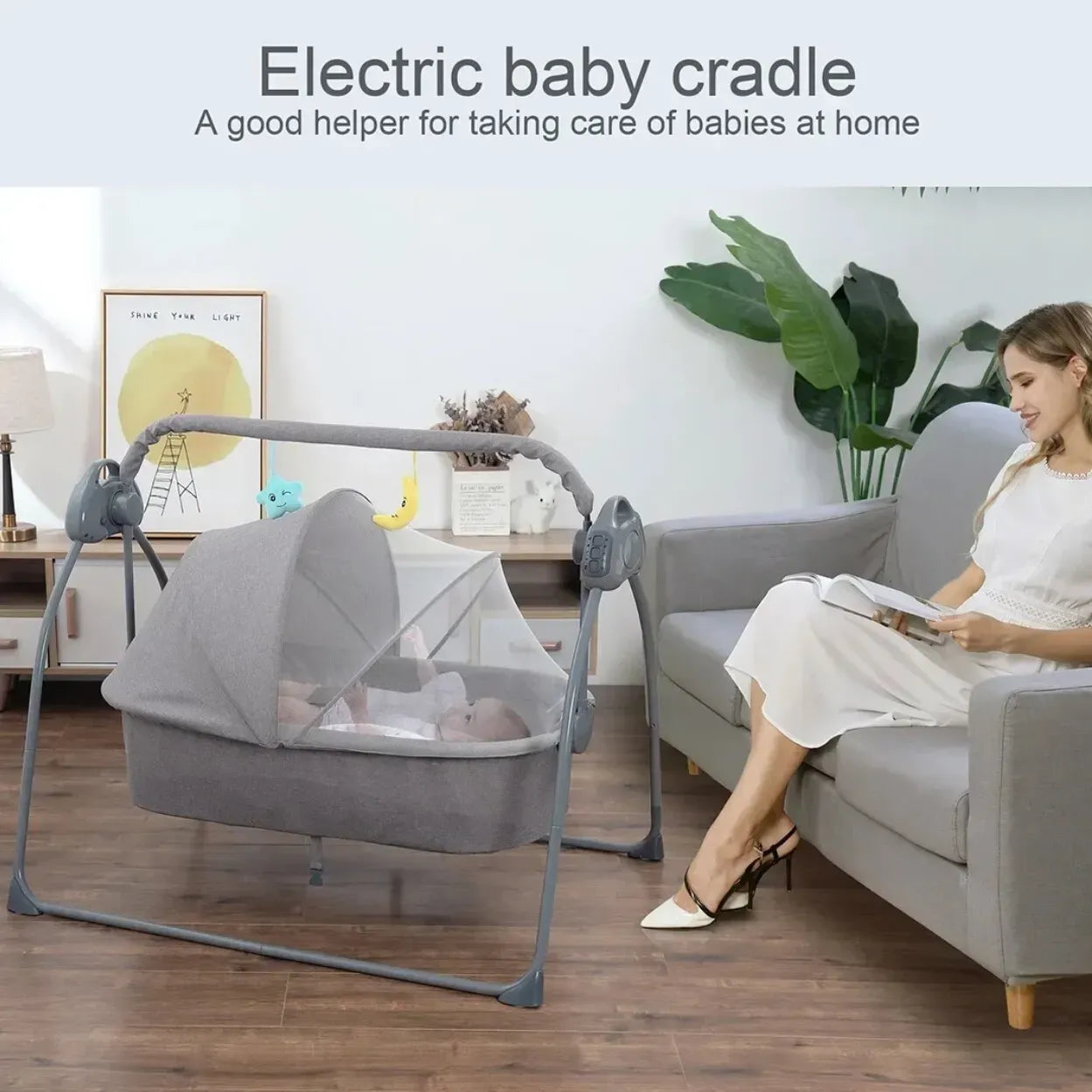Auto-Swing Electric Baby Crib Cradle in Blue with Bluetooth and Lullabies