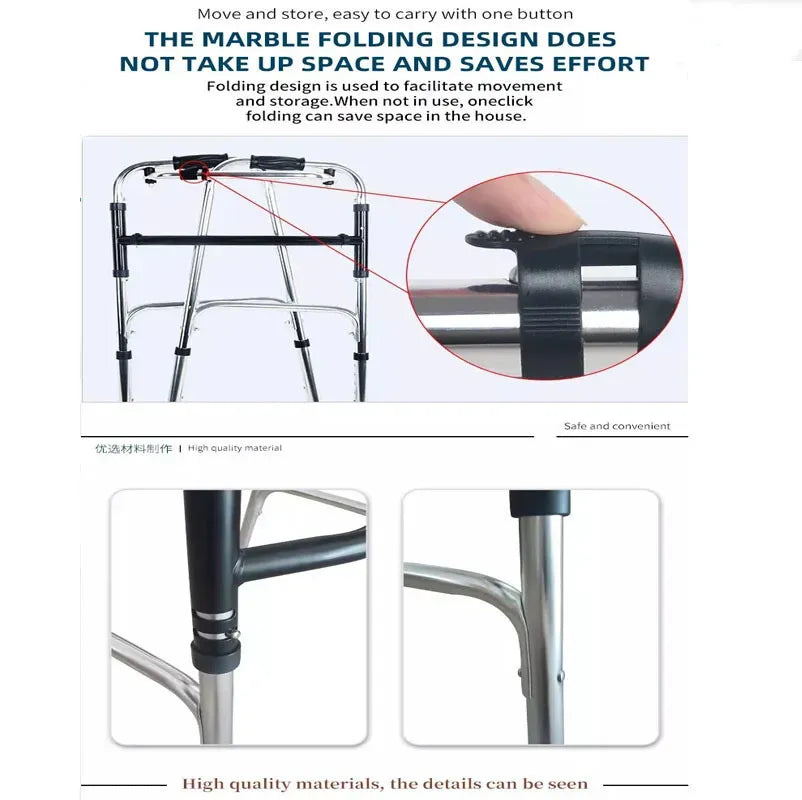 Adjustable Folding Walker Frame with Wheels, Silver Aluminium, 75-92CM Height