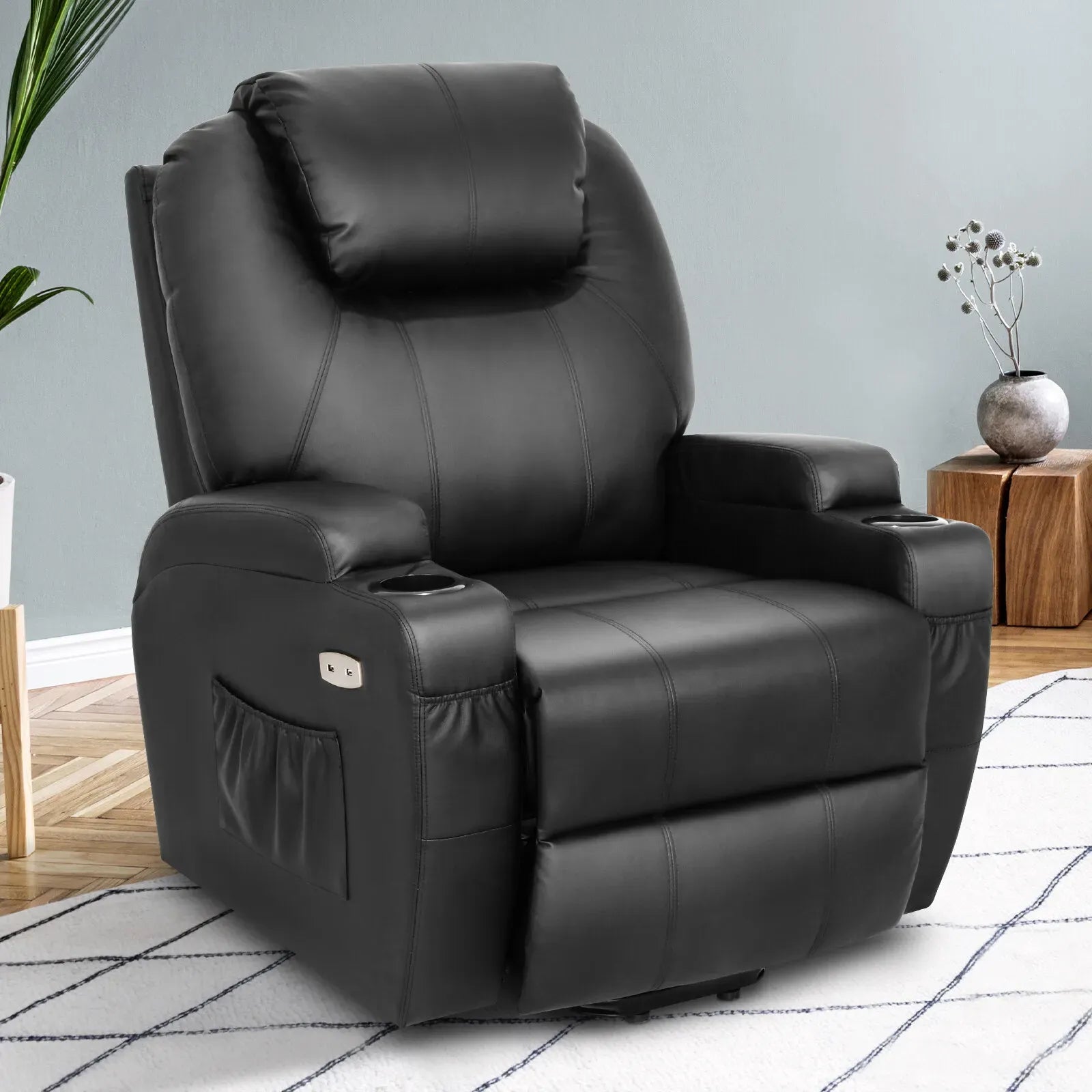 Electric Massage Recliner Chair in Brown with Heated Vibration and Lift Function, 108x100x85cm