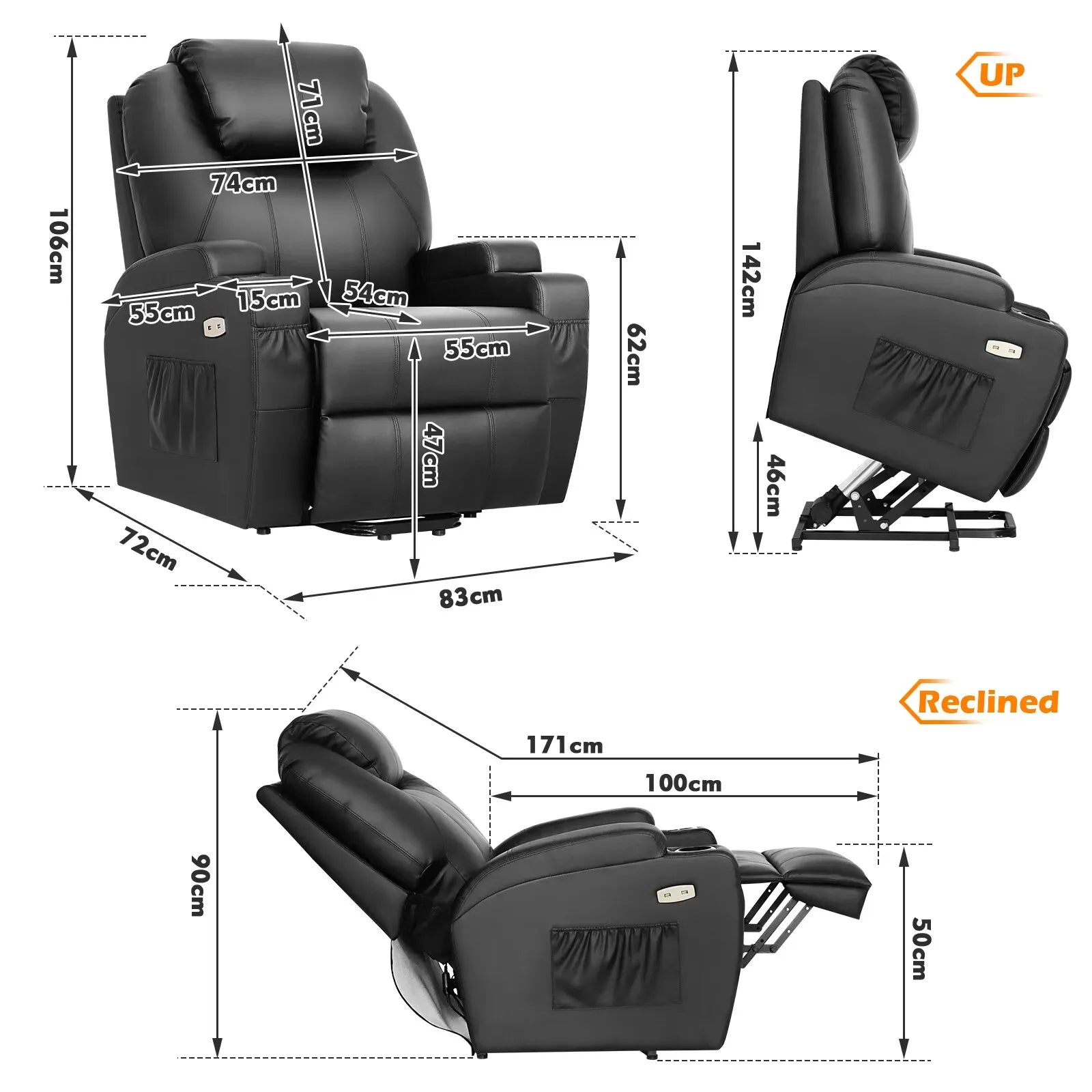 Electric Massage Recliner Chair in Brown with Heated Vibration and Lift Function, 108x100x85cm
