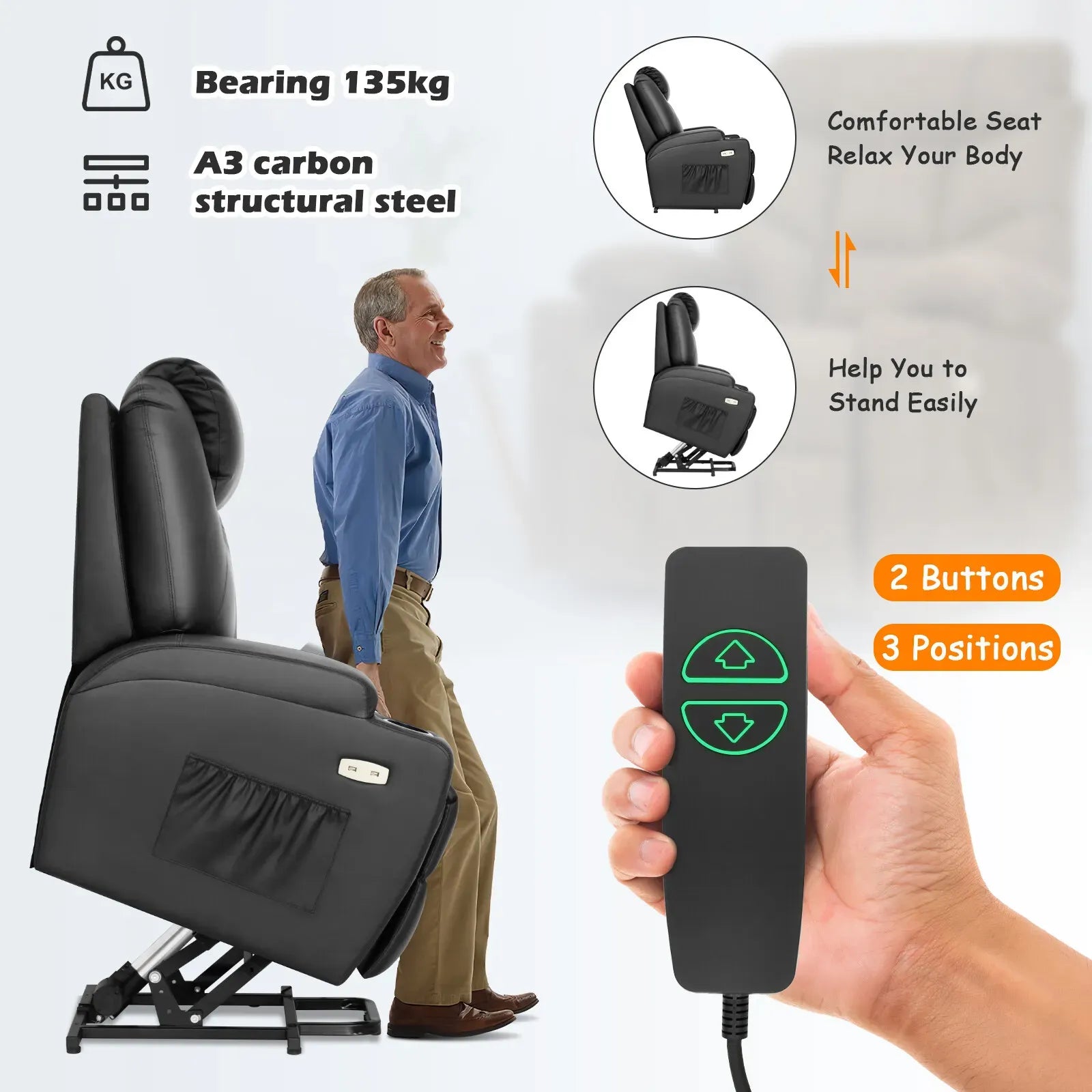 Brown Electric Massage Recliner Chair in Black with Heating and Vibration, 108x100x85cm