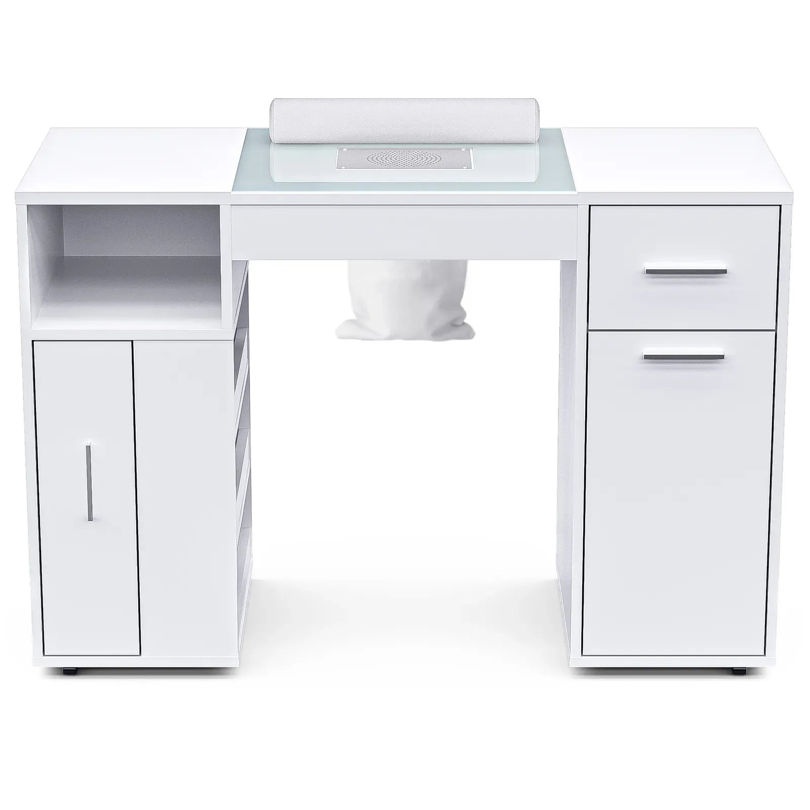 White Manicure Table with Electric Dust Collector and Storage, 108x45x77cm