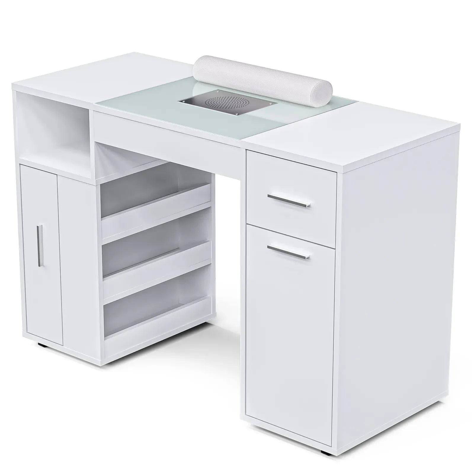 White Manicure Table with Electric Dust Collector and Storage, 108x45x77cm