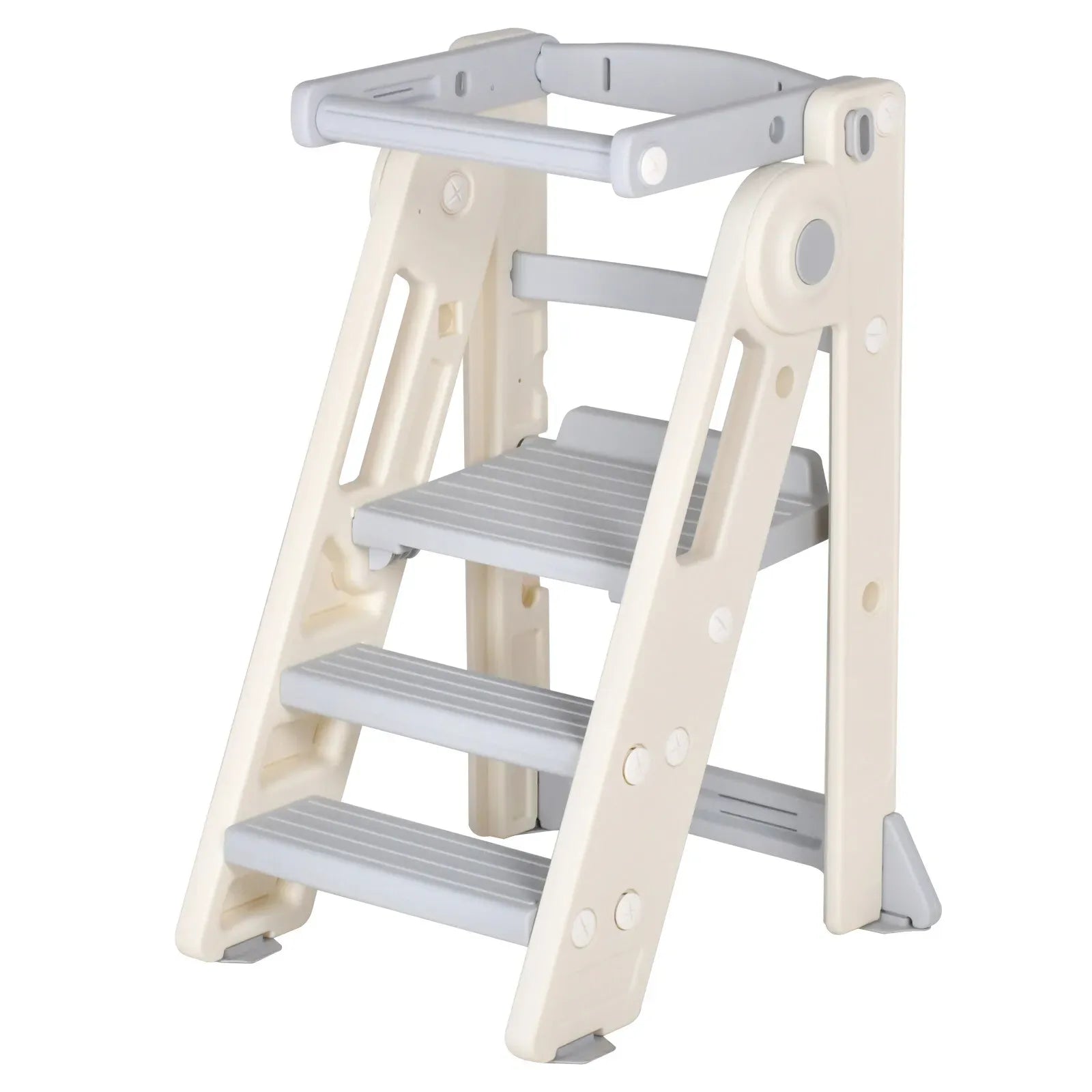 Foldable Kids Step Stool Kitchen Helper Tower in Grey, Adjustable Height, 55x55x79cm
