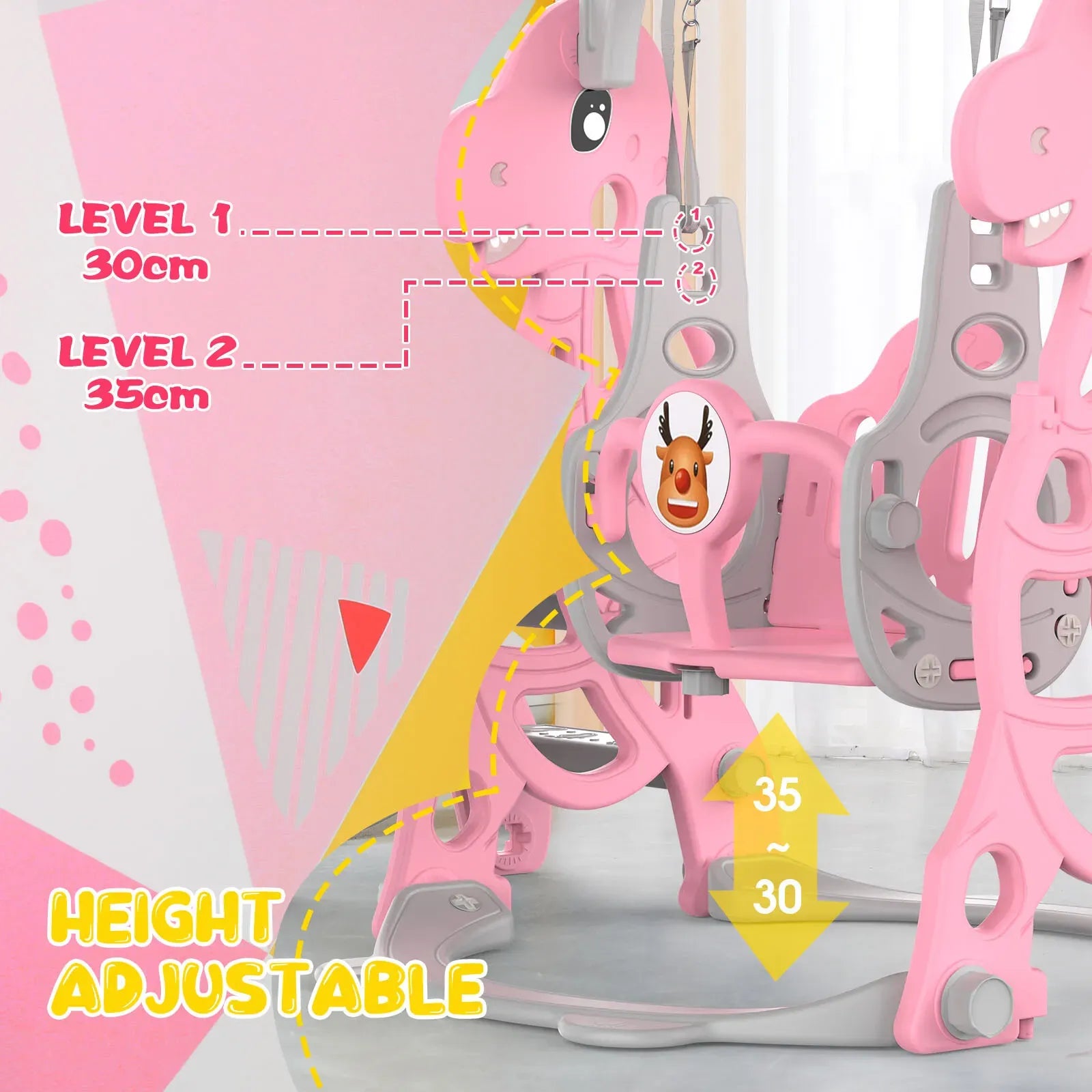 Kids 4 in 1 Slide and Swing Set with Basketball Hoop, Pink, 175x140x115cm