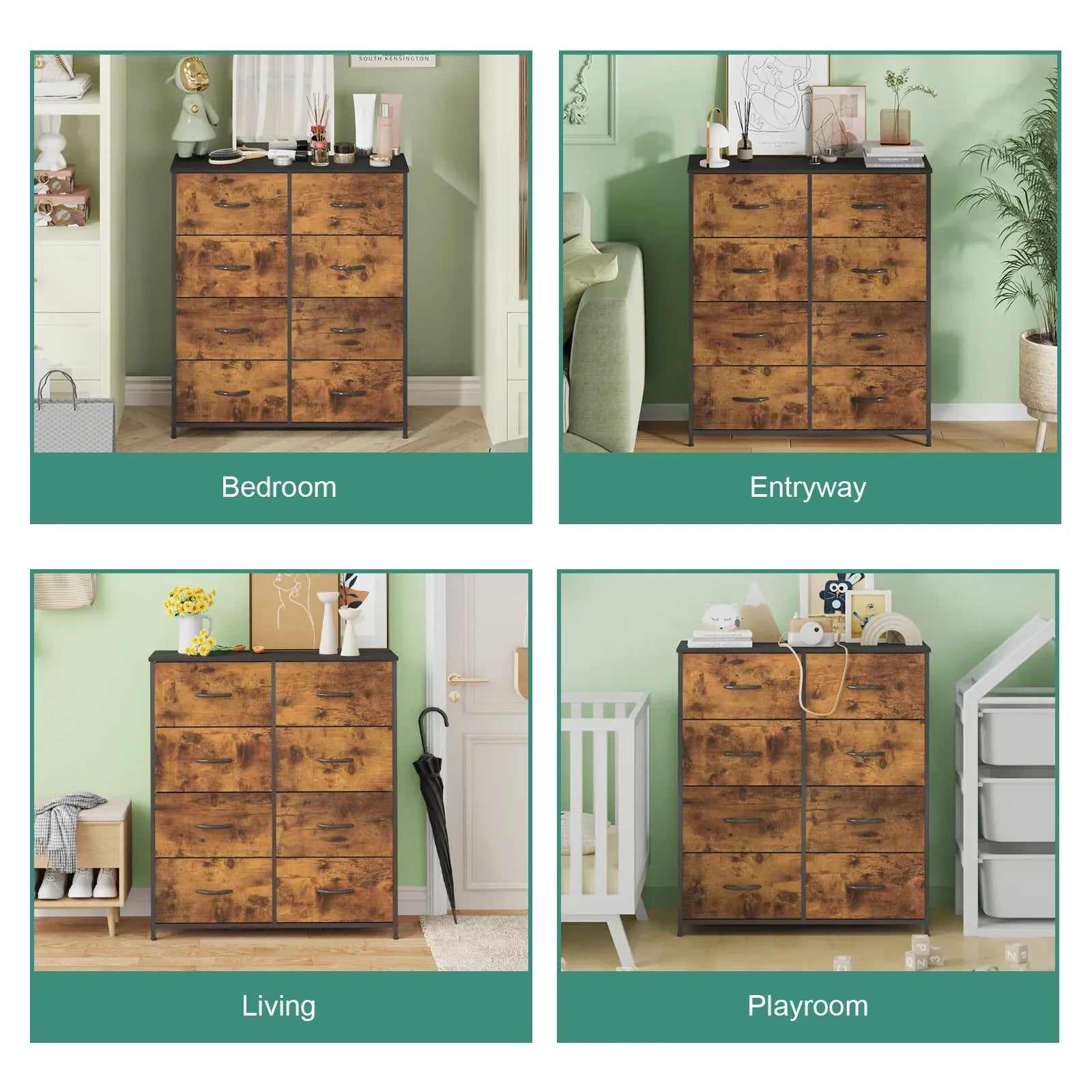 Tallboy Dresser Chest of Drawers in Black - 8 Fabric Drawers, 96x86cm