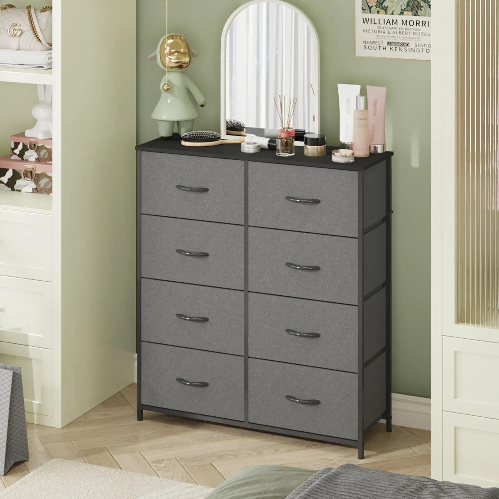 Grey Tallboy Chest of 8 Drawers Storage Cabinet for Bedroom and Living Room