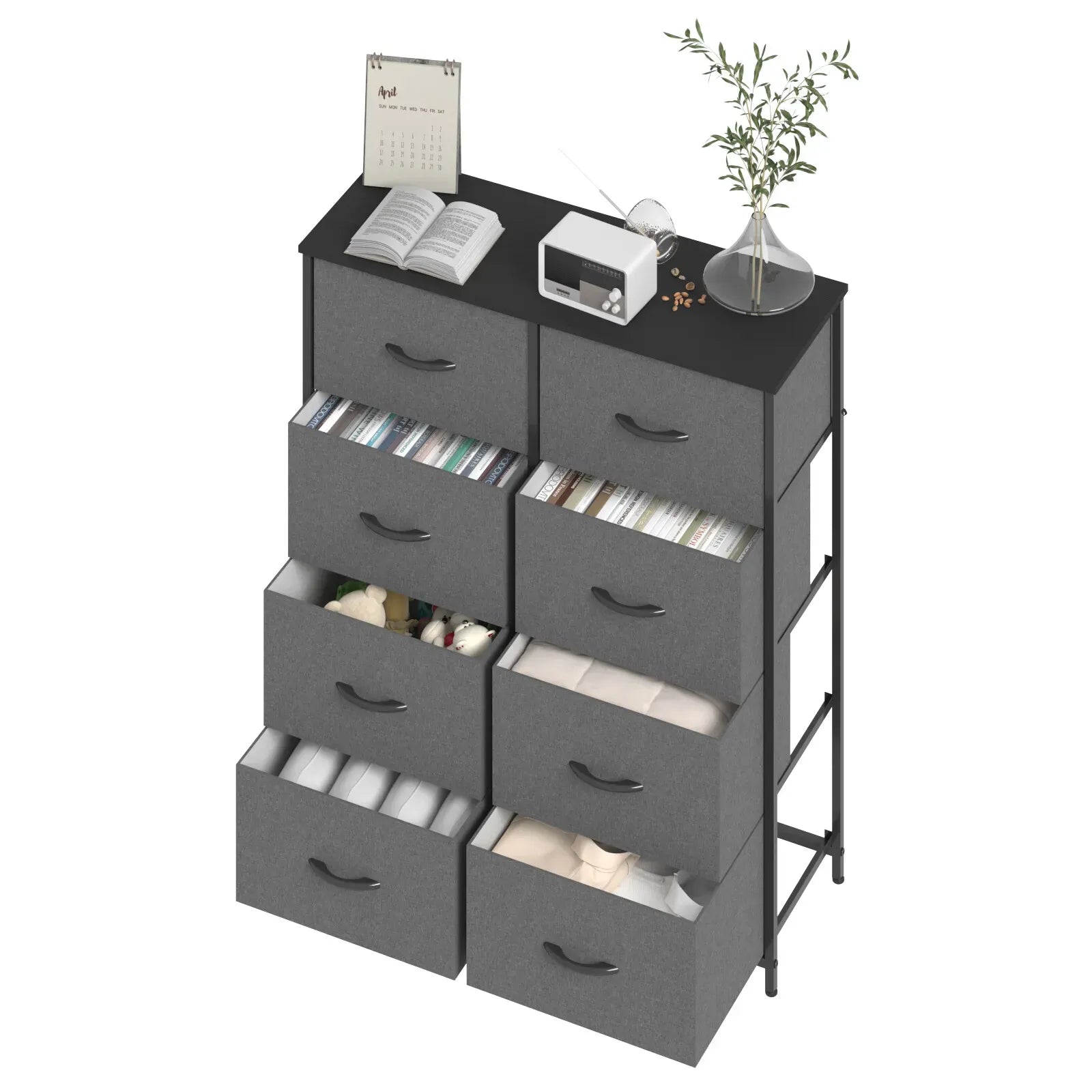 Grey Tallboy Chest of 8 Drawers Storage Cabinet for Bedroom and Living Room