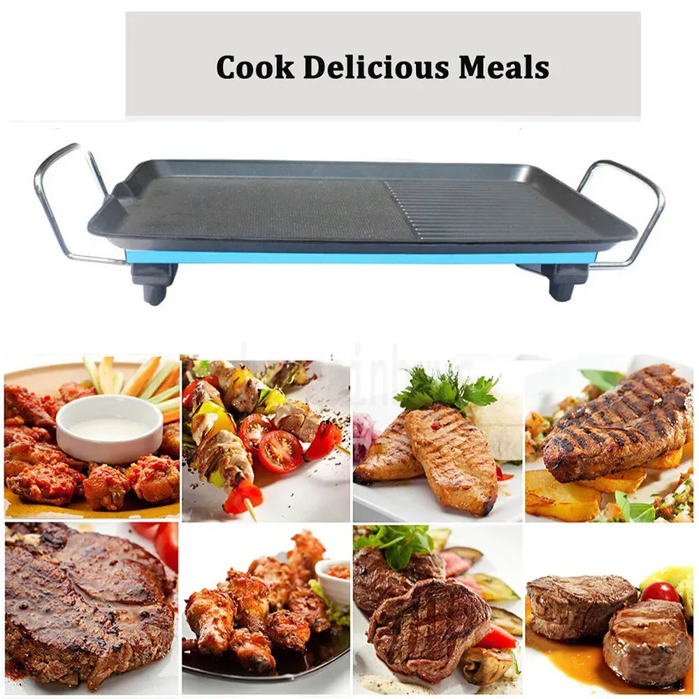2000W Electric Teppanyaki Grill Non-Stick Hot Plate Smokeless Black 48x28cm