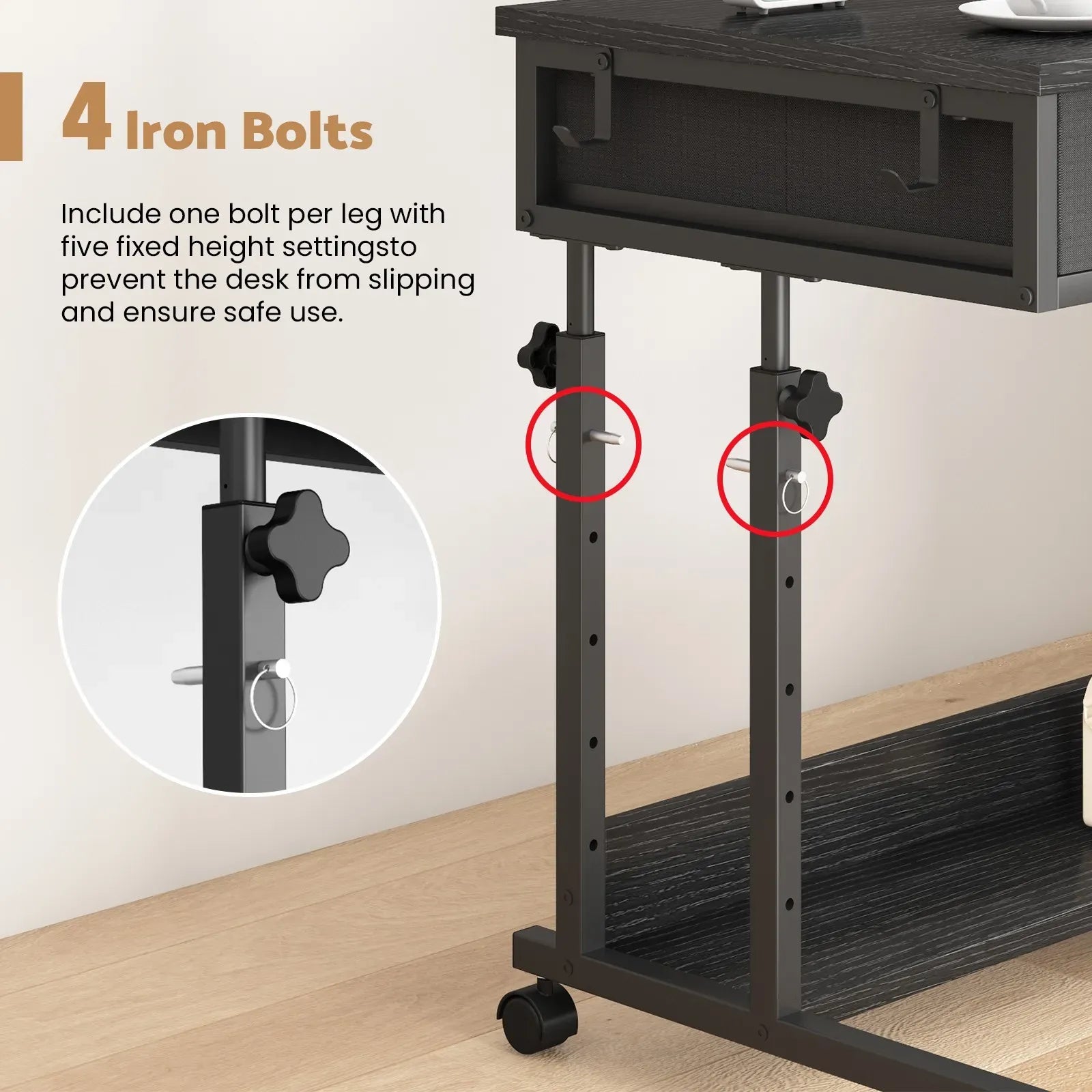Small Portable Black Rolling Standing Desk with Wheels 80 x 48cm