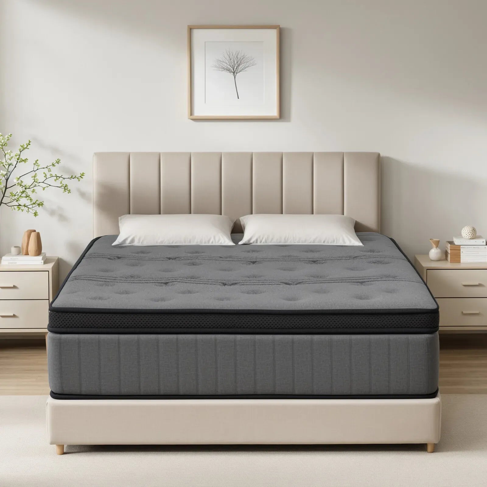 Double Mattress 30CM Thick Medium Firm Pocket Springs Euro Top Memory Foam in Grey