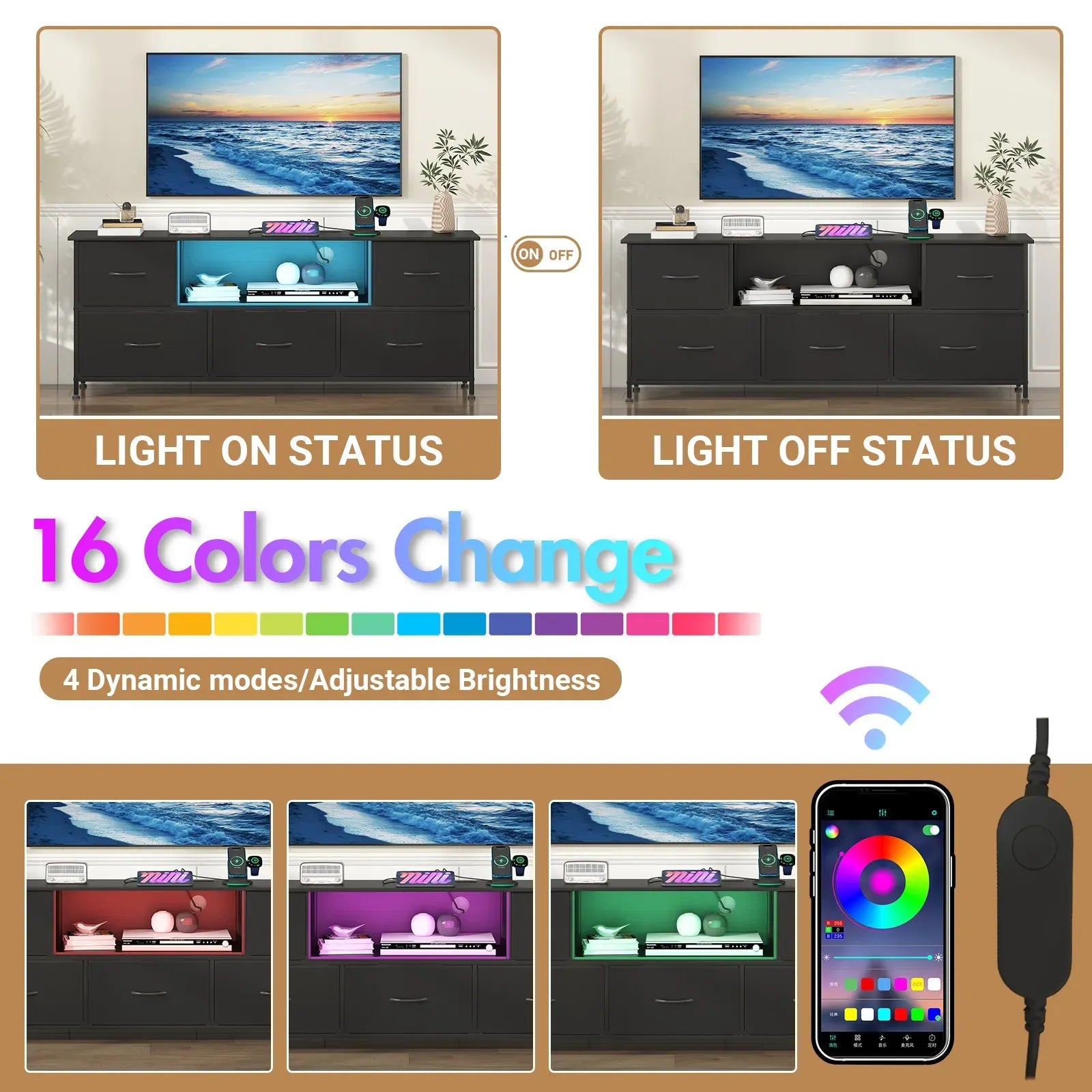 140cm Black LED TV Cabinet Entertainment Unit with Power Outlets