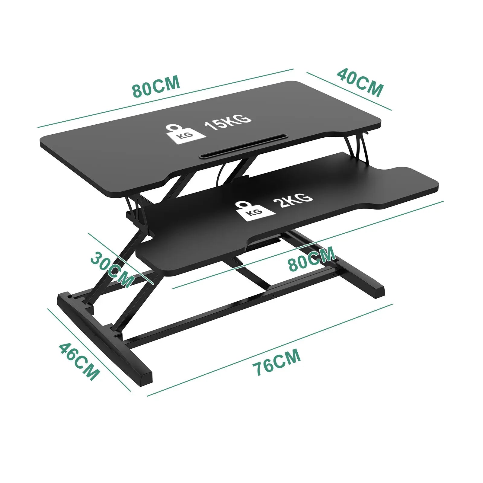Height Adjustable Black Laptop Riser Desk with Two-Tier Design, 80x40cm