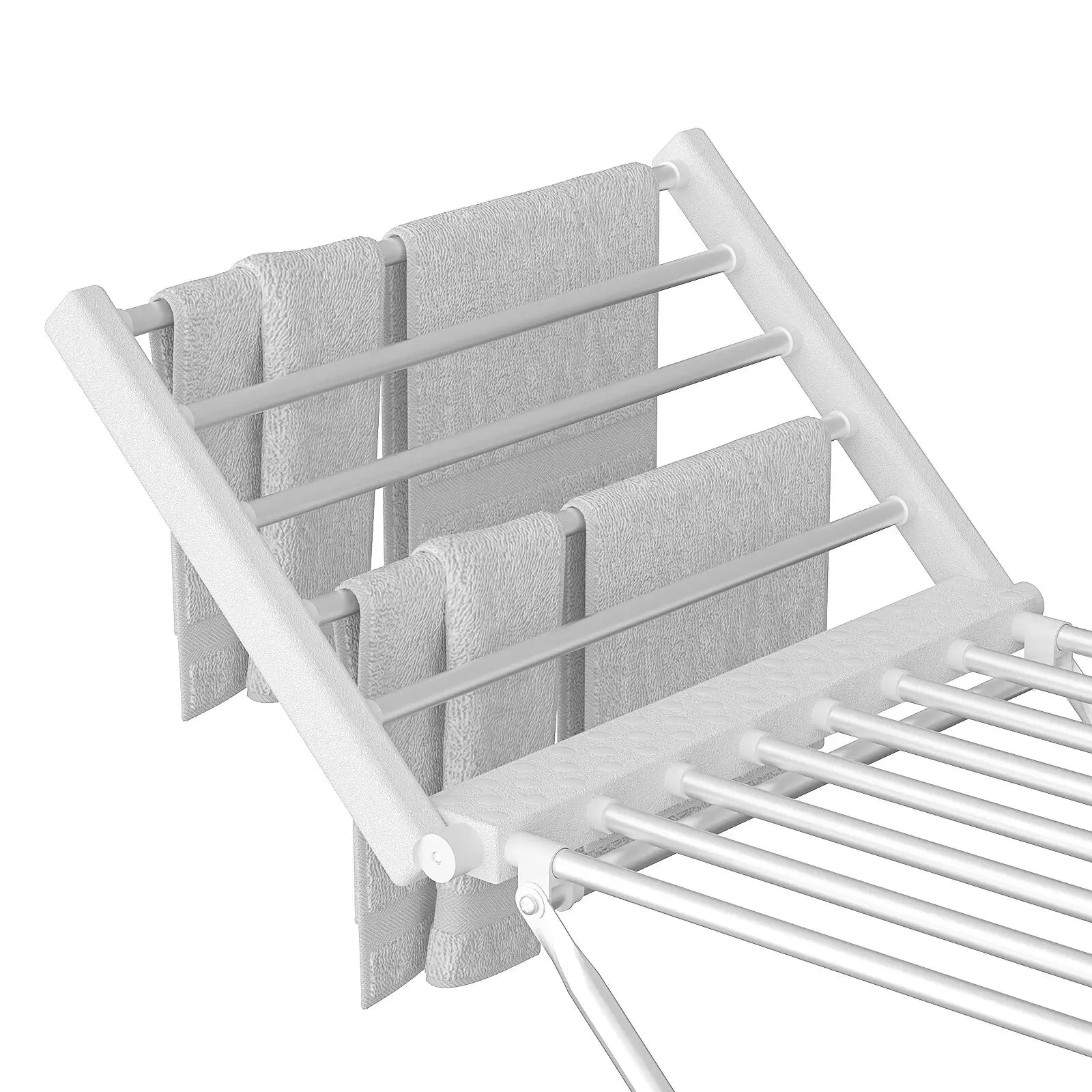 White 220W Electric Heated Towel Rack in Silver with 20 Bars for Fast Drying