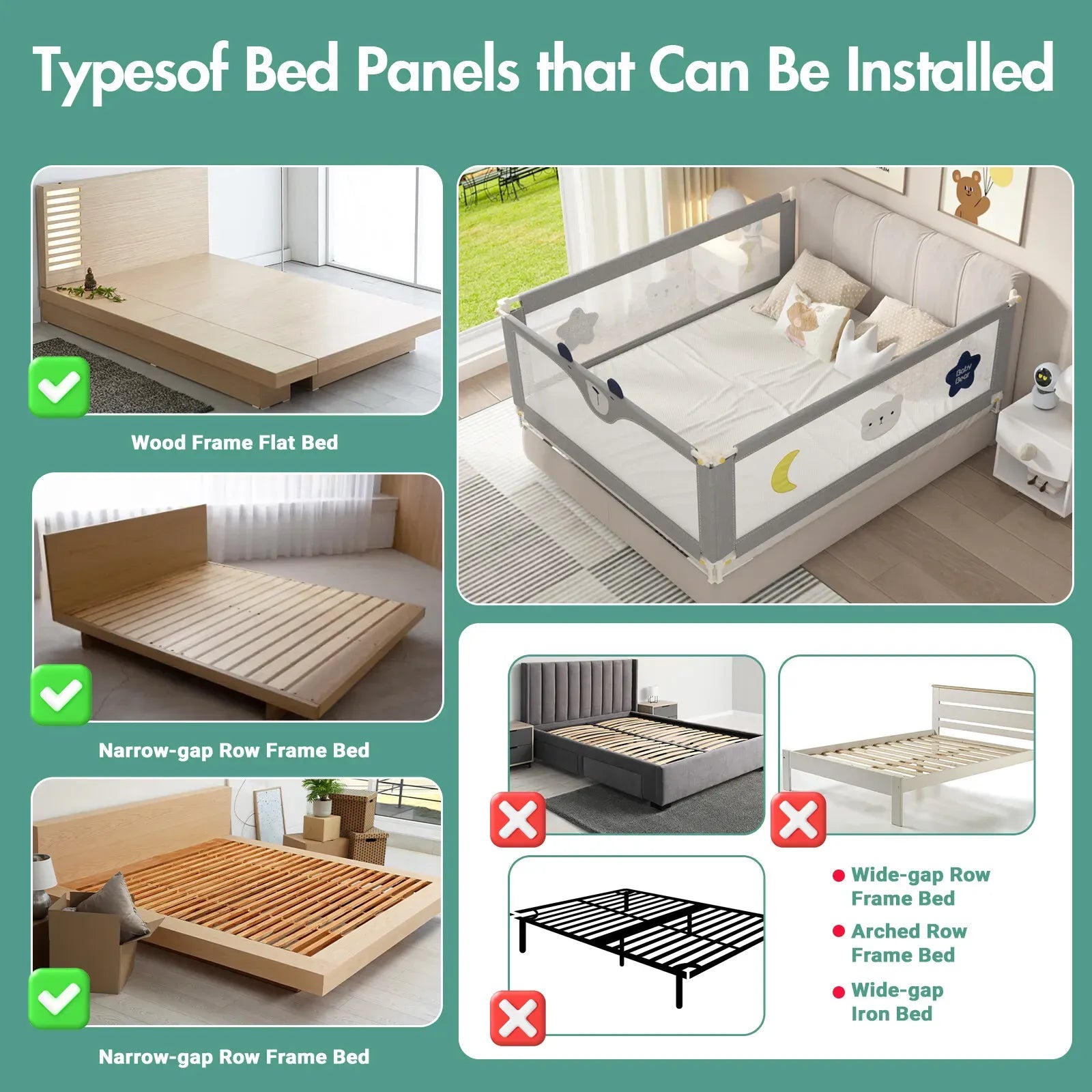 Adjustable Grey Baby Bed Rail Guard for Toddler Cot - 180x200cm